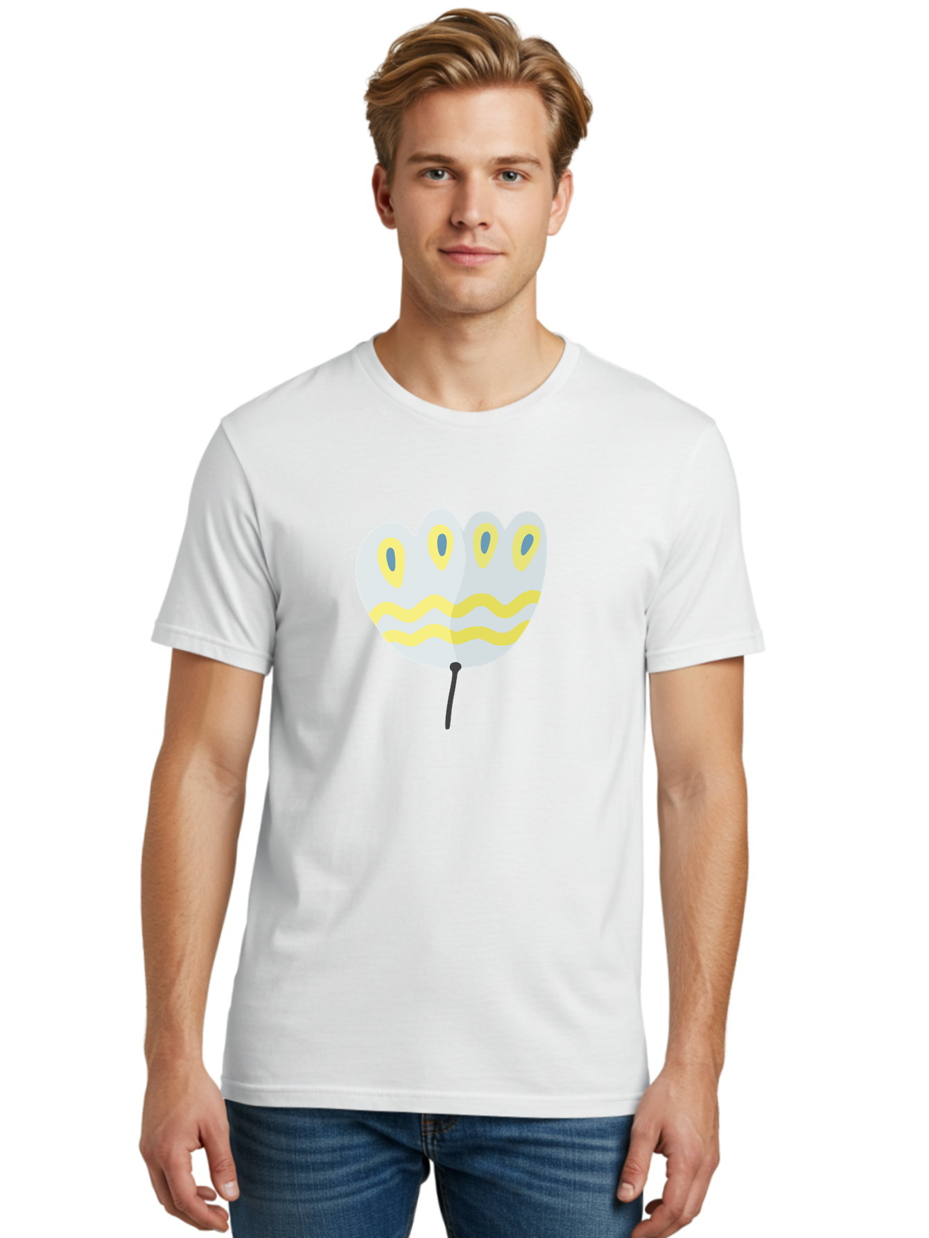 Parasol Men'S Graphic Tee, 100% Cotton, Comfortable Casual Summer Wear, Machine Washable, White Parasol, Yellow Stripes, Cartoon Style, Wavy Lines, Decorative Umbrella, Vibrant Design, Outdoor Accessory, Whimsical Illustration Aad728