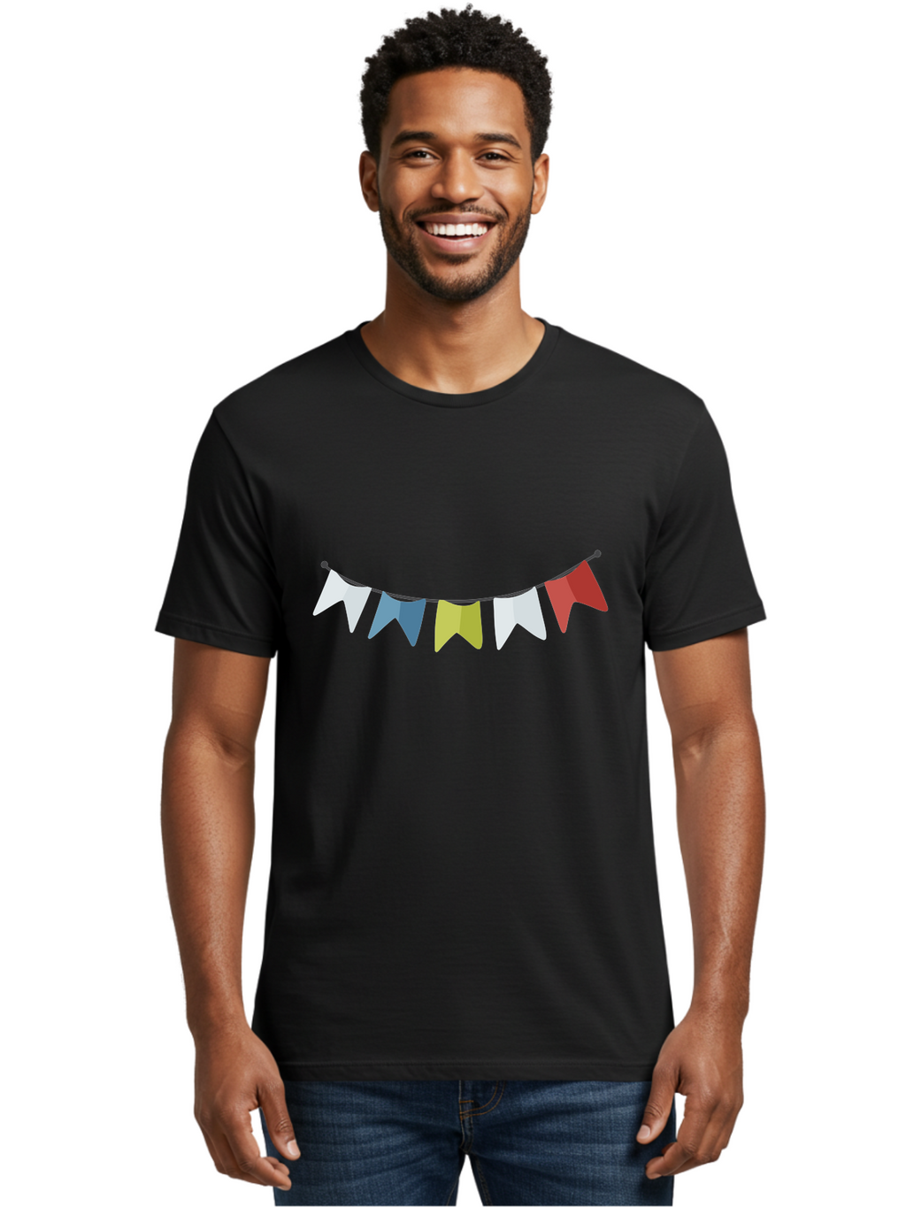 Party-Flags Men'S Graphic Tee, 100% Cotton, Comfortable Casual Summer Wear, Machine Washable, Colorful Party Flags, Festive Decorations, Celebration Bunting, Vibrant Pennants, Party Accessories, Festive Atmosphere, Event Decorations Aad729