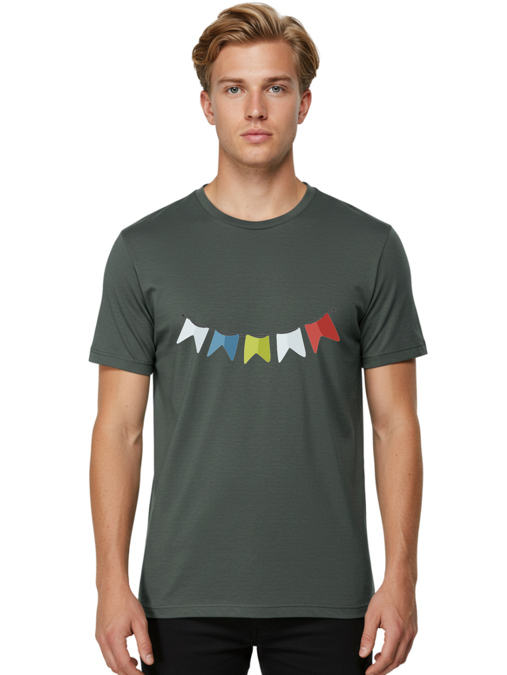 Party-Flags Men'S Graphic Tee, 100% Cotton, Comfortable Casual Summer Wear, Machine Washable, Colorful Party Flags, Festive Decorations, Celebration Bunting, Vibrant Pennants, Party Accessories, Festive Atmosphere, Event Decorations Aad729