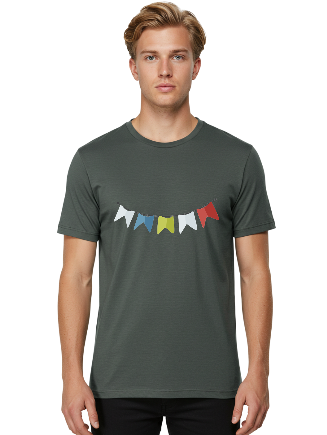 Party-Flags Men'S Graphic Tee, 100% Cotton, Comfortable Casual Summer Wear, Machine Washable, Colorful Party Flags, Festive Decorations, Celebration Bunting, Vibrant Pennants, Party Accessories, Festive Atmosphere, Event Decorations Aad729