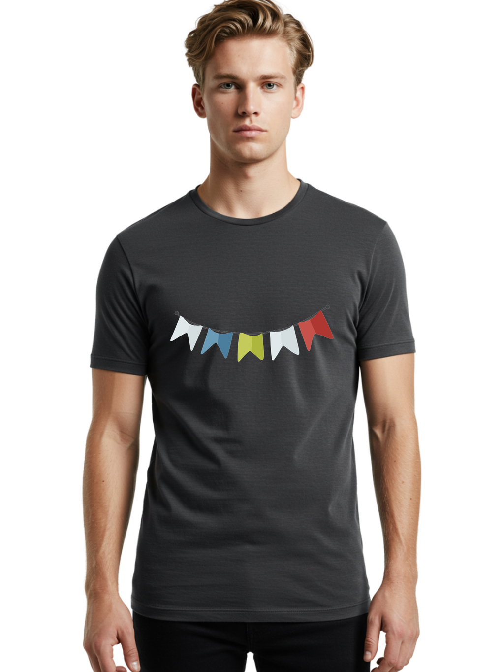 Party-Flags Men'S Graphic Tee, 100% Cotton, Comfortable Casual Summer Wear, Machine Washable, Colorful Party Flags, Festive Decorations, Celebration Bunting, Vibrant Pennants, Party Accessories, Festive Atmosphere, Event Decorations Aad729