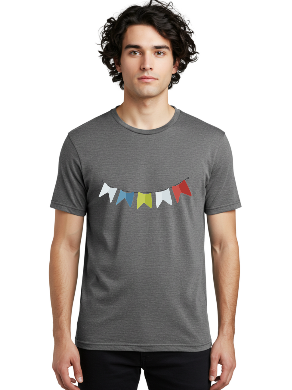 Party-Flags Men'S Graphic Tee, 100% Cotton, Comfortable Casual Summer Wear, Machine Washable, Colorful Party Flags, Festive Decorations, Celebration Bunting, Vibrant Pennants, Party Accessories, Festive Atmosphere, Event Decorations Aad729