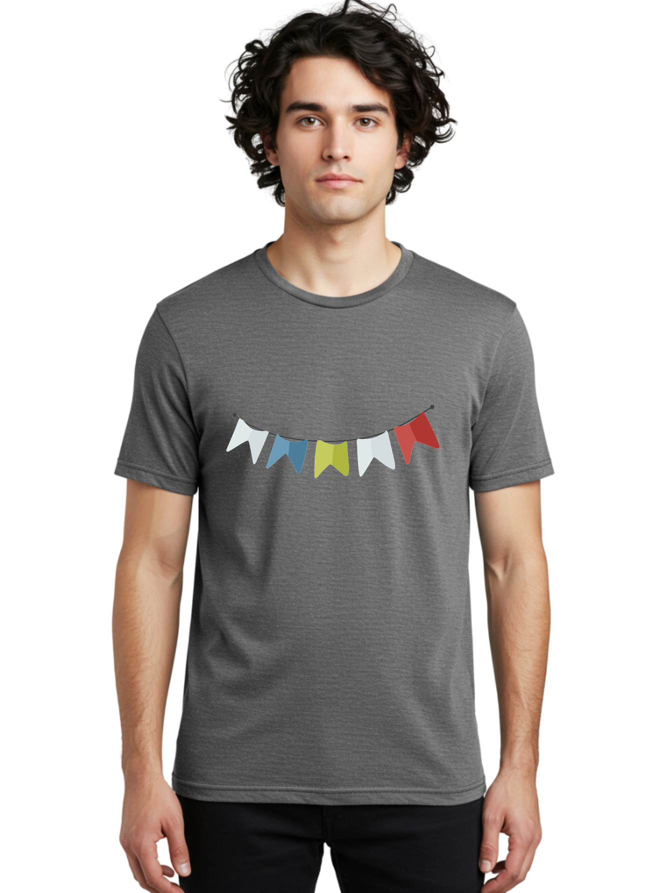 Party-Flags Men'S Graphic Tee, 100% Cotton, Comfortable Casual Summer Wear, Machine Washable, Colorful Party Flags, Festive Decorations, Celebration Bunting, Vibrant Pennants, Party Accessories, Festive Atmosphere, Event Decorations Aad729
