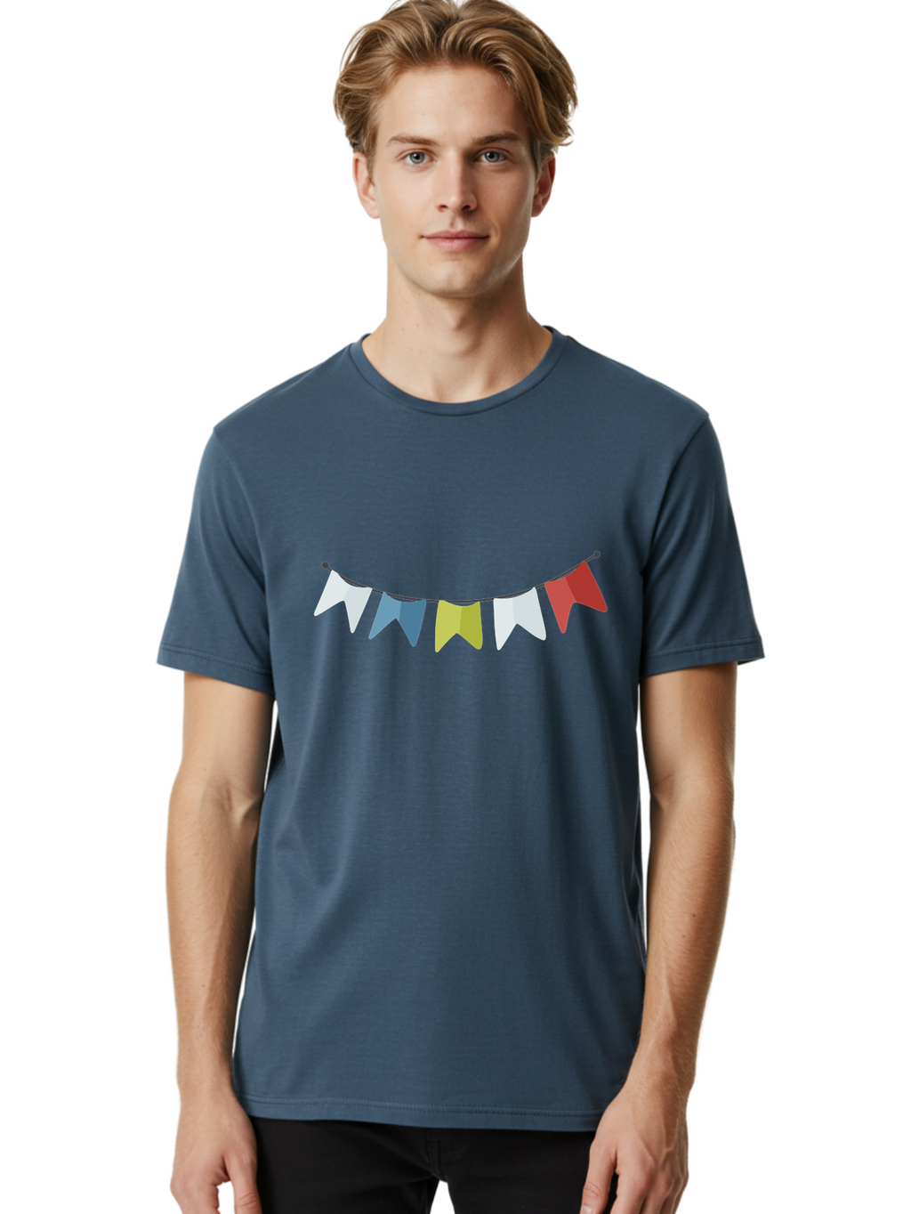 Party-Flags Men'S Graphic Tee, 100% Cotton, Comfortable Casual Summer Wear, Machine Washable, Colorful Party Flags, Festive Decorations, Celebration Bunting, Vibrant Pennants, Party Accessories, Festive Atmosphere, Event Decorations Aad729
