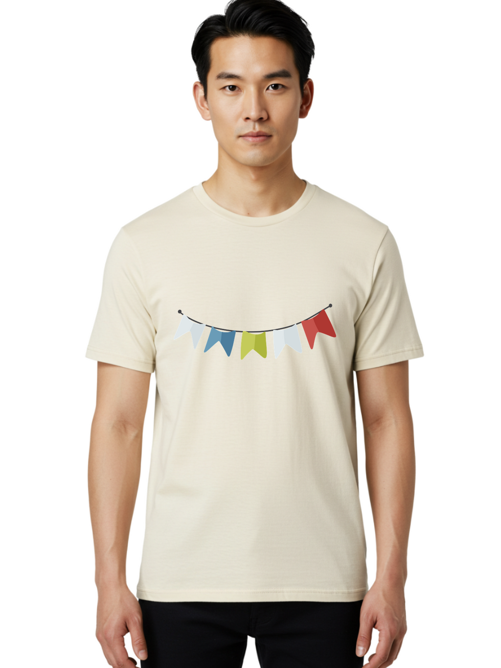 Party-Flags Men'S Graphic Tee, 100% Cotton, Comfortable Casual Summer Wear, Machine Washable, Colorful Party Flags, Festive Decorations, Celebration Bunting, Vibrant Pennants, Party Accessories, Festive Atmosphere, Event Decorations Aad729