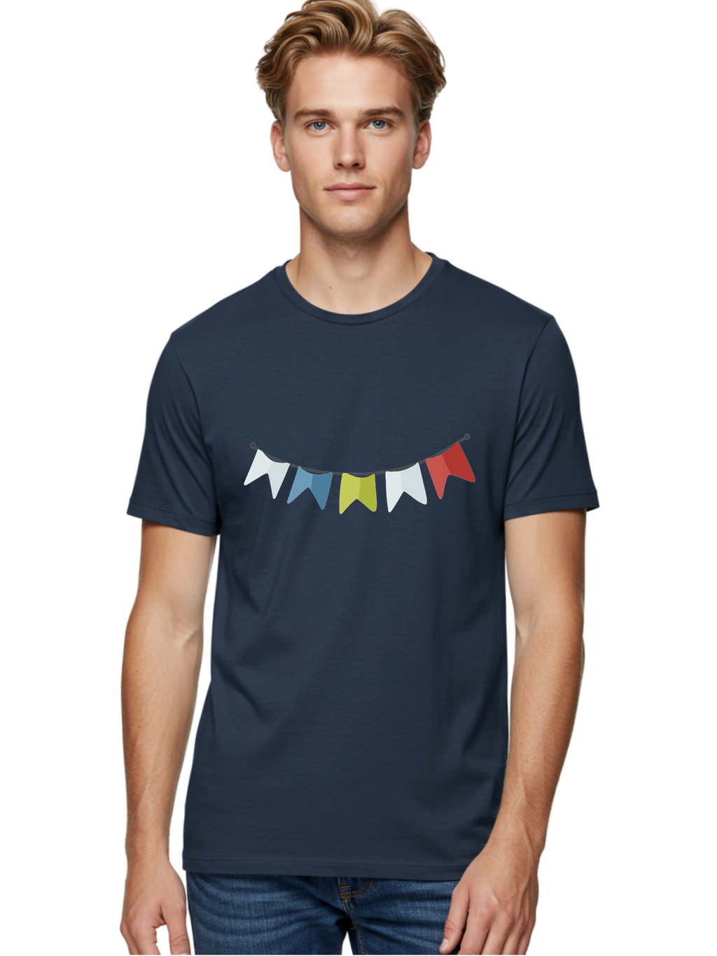 Party-Flags Men'S Graphic Tee, 100% Cotton, Comfortable Casual Summer Wear, Machine Washable, Colorful Party Flags, Festive Decorations, Celebration Bunting, Vibrant Pennants, Party Accessories, Festive Atmosphere, Event Decorations Aad729