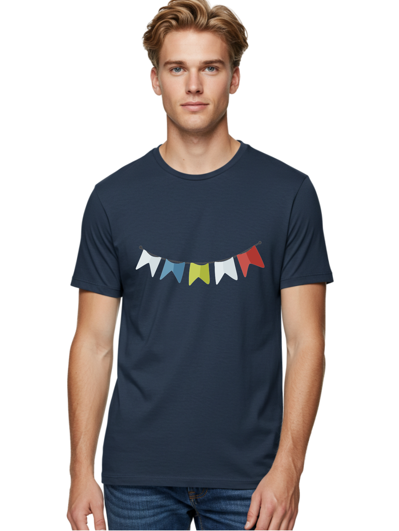 Party-Flags Men'S Graphic Tee, 100% Cotton, Comfortable Casual Summer Wear, Machine Washable, Colorful Party Flags, Festive Decorations, Celebration Bunting, Vibrant Pennants, Party Accessories, Festive Atmosphere, Event Decorations Aad729