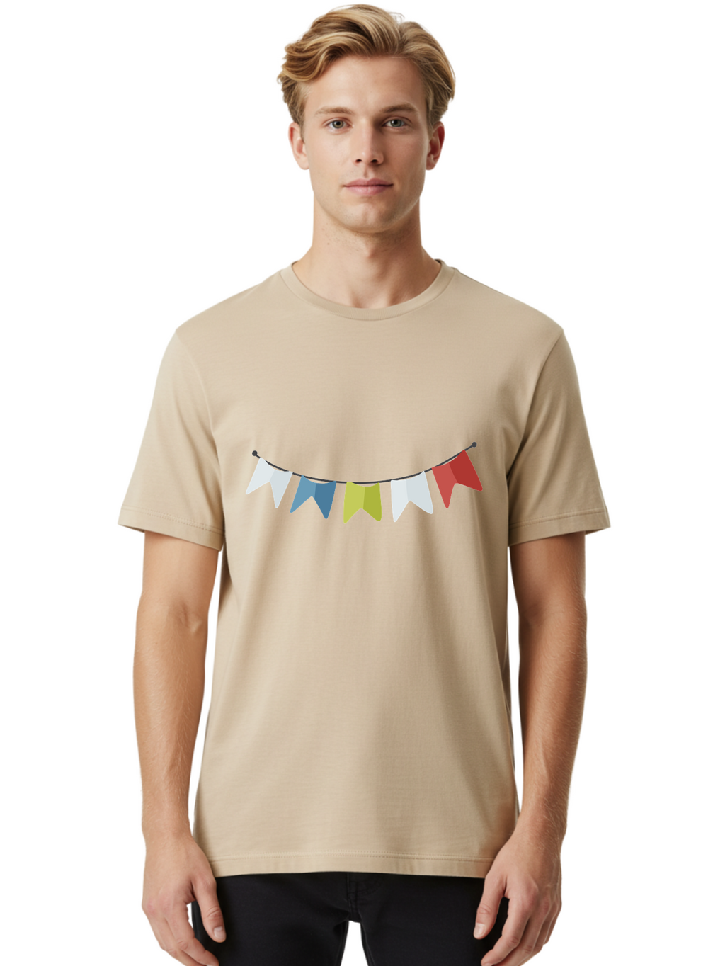 Party-Flags Men'S Graphic Tee, 100% Cotton, Comfortable Casual Summer Wear, Machine Washable, Colorful Party Flags, Festive Decorations, Celebration Bunting, Vibrant Pennants, Party Accessories, Festive Atmosphere, Event Decorations Aad729