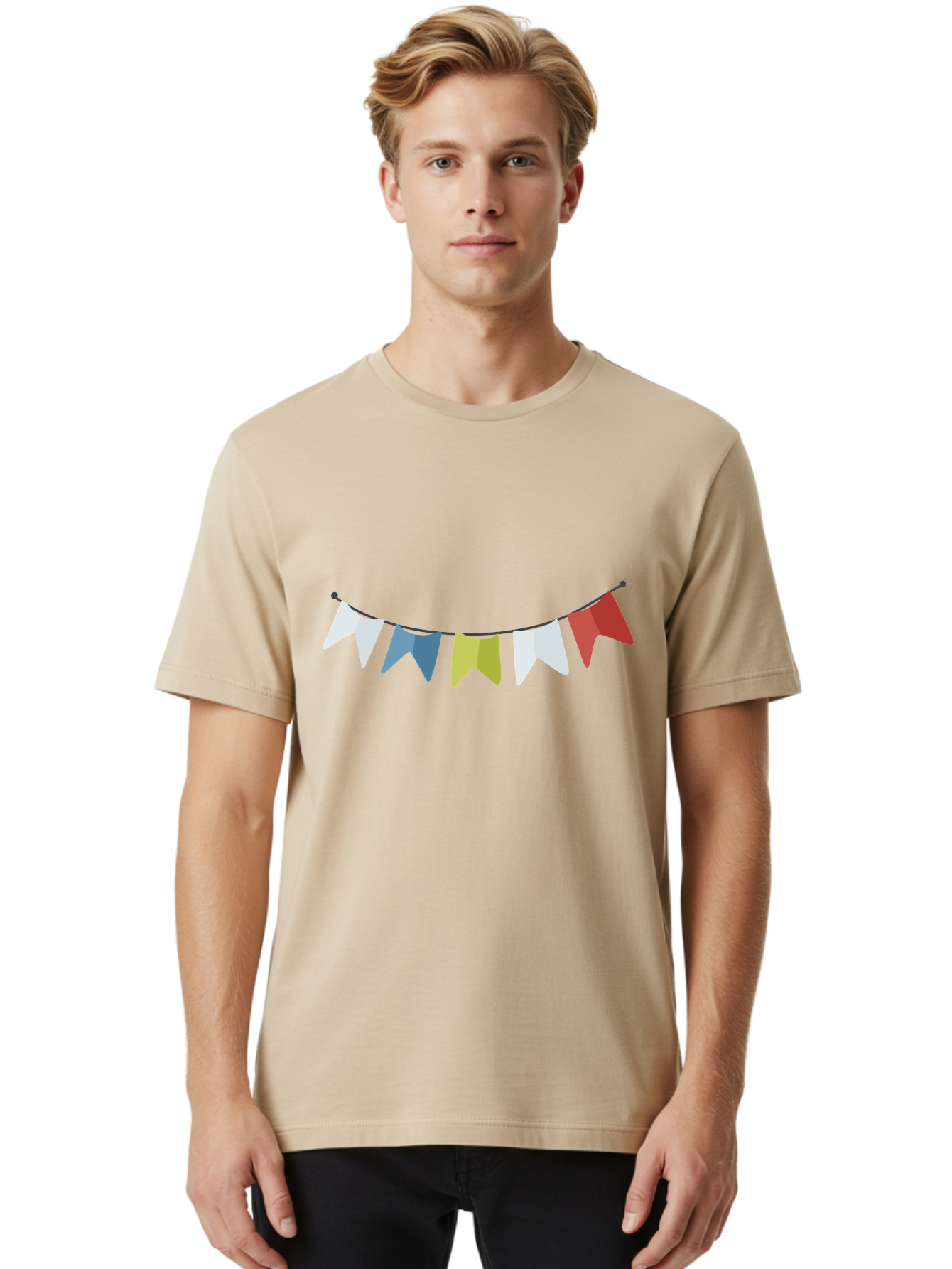 Party-Flags Men'S Graphic Tee, 100% Cotton, Comfortable Casual Summer Wear, Machine Washable, Colorful Party Flags, Festive Decorations, Celebration Bunting, Vibrant Pennants, Party Accessories, Festive Atmosphere, Event Decorations Aad729