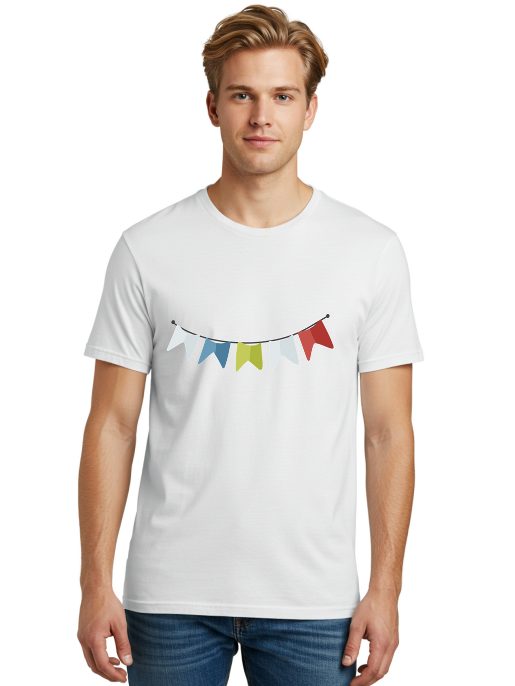 Party-Flags Men'S Graphic Tee, 100% Cotton, Comfortable Casual Summer Wear, Machine Washable, Colorful Party Flags, Festive Decorations, Celebration Bunting, Vibrant Pennants, Party Accessories, Festive Atmosphere, Event Decorations Aad729
