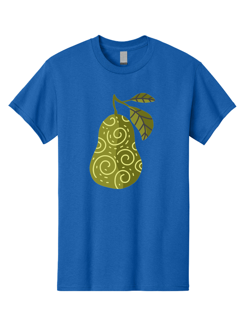 Pear-With-Leaves Men'S Graphic Tee, 100% Cotton, Comfortable Casual Summer Wear, Machine Washable, Pear Fruit, Swirly Patterns, Green Leaves, Fruit Icon, Food Illustration, Healthy Eating, Abstract Design, Stylized Pear Aad731
