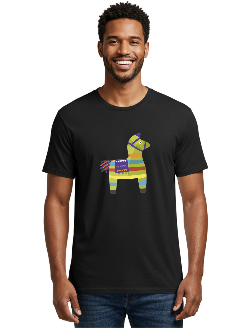 Pinata-Donkey Men'S Graphic Tee, 100% Cotton, Comfortable Casual Summer Wear, Machine Washable, Colorful Pinata Donkey, Festive Decor, Party Favors, Celebration, Cartoon Character, Vibrant Colors, Whimsical Design, Playful, Lively, Fun Aad732