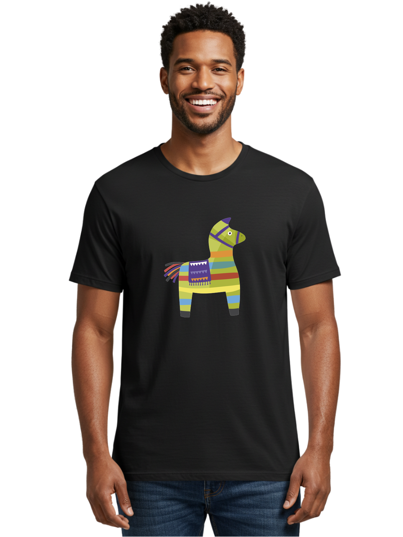 Pinata-Donkey Men'S Graphic Tee, 100% Cotton, Comfortable Casual Summer Wear, Machine Washable, Colorful Pinata Donkey, Festive Decor, Party Favors, Celebration, Cartoon Character, Vibrant Colors, Whimsical Design, Playful, Lively, Fun Aad732
