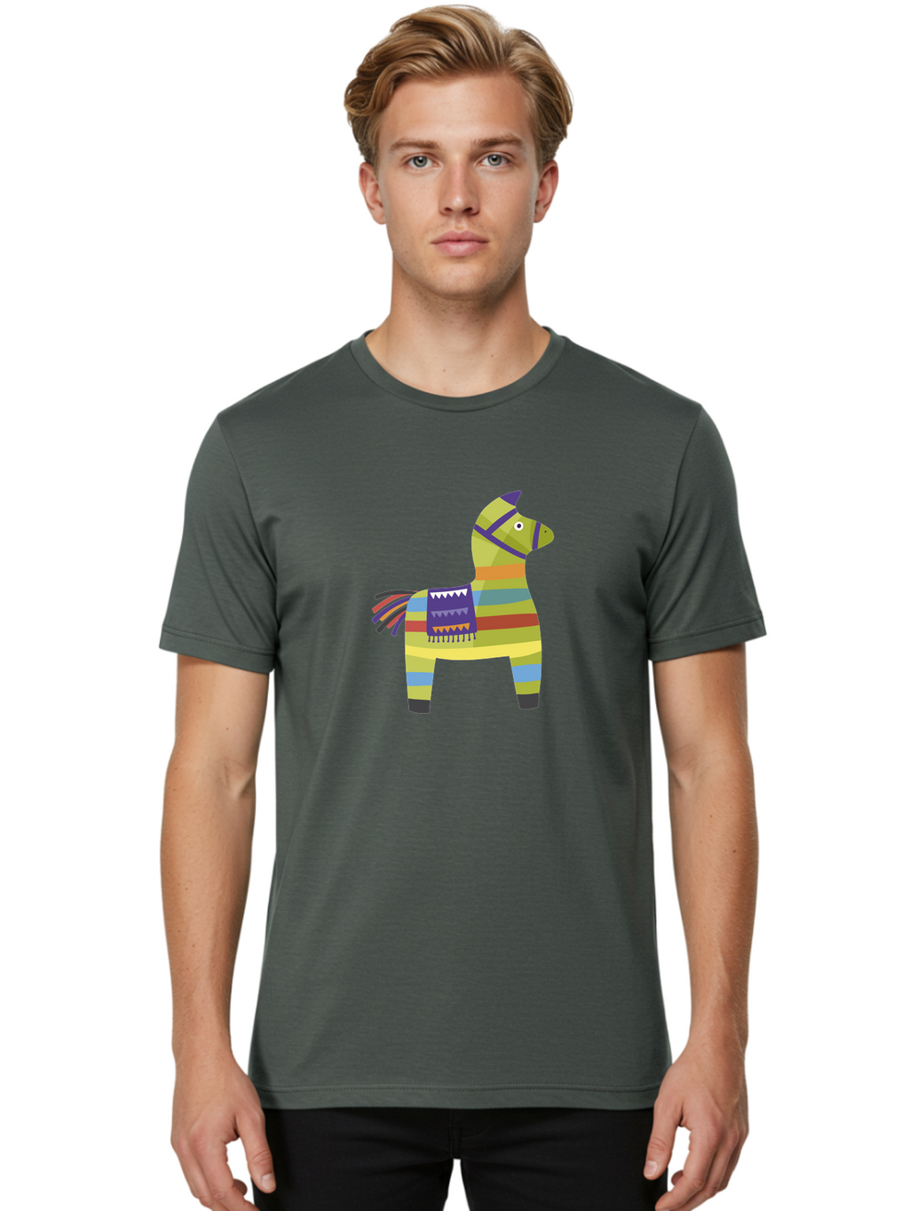 Pinata-Donkey Men'S Graphic Tee, 100% Cotton, Comfortable Casual Summer Wear, Machine Washable, Colorful Pinata Donkey, Festive Decor, Party Favors, Celebration, Cartoon Character, Vibrant Colors, Whimsical Design, Playful, Lively, Fun Aad732