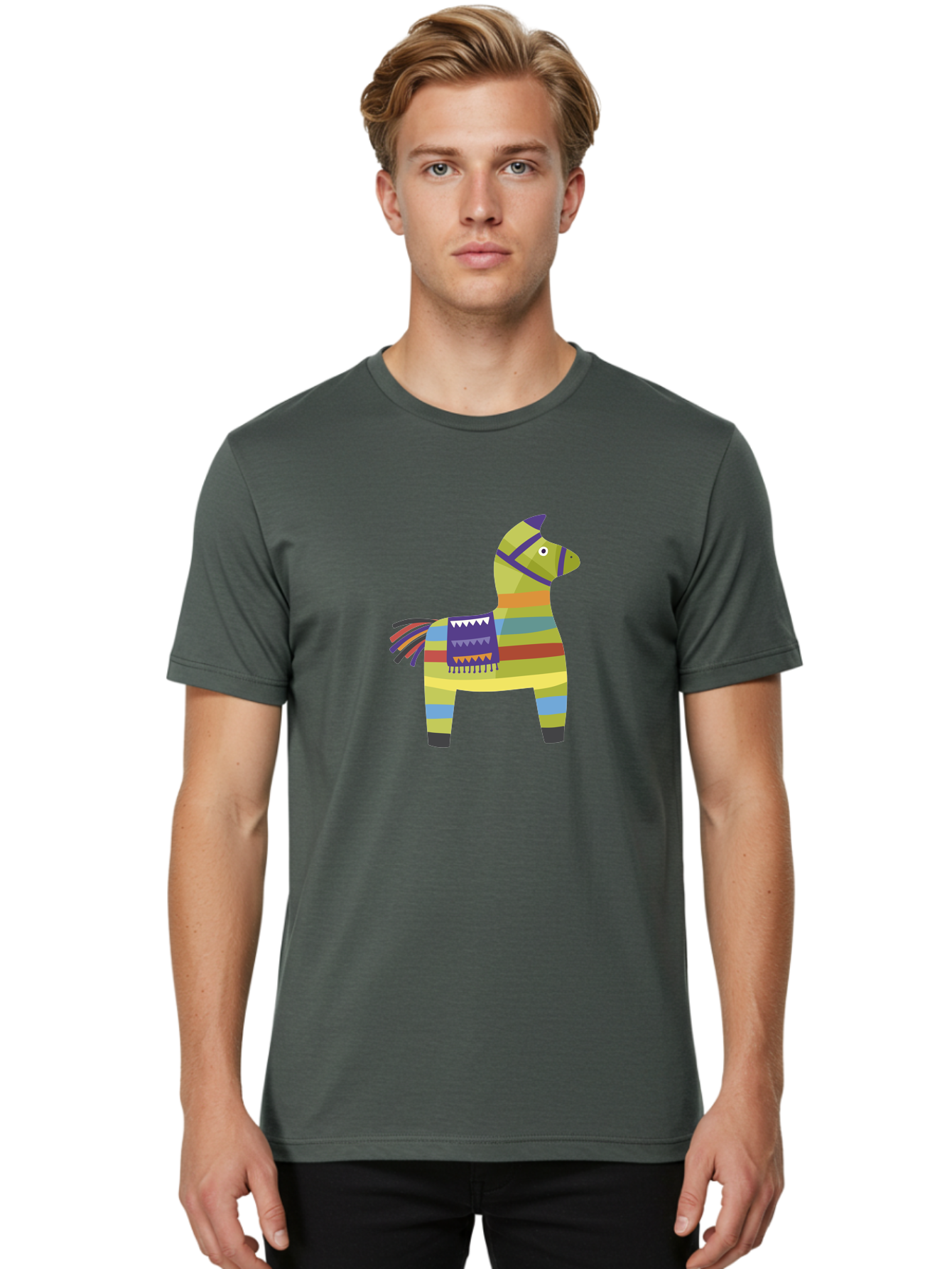 Pinata-Donkey Men'S Graphic Tee, 100% Cotton, Comfortable Casual Summer Wear, Machine Washable, Colorful Pinata Donkey, Festive Decor, Party Favors, Celebration, Cartoon Character, Vibrant Colors, Whimsical Design, Playful, Lively, Fun Aad732