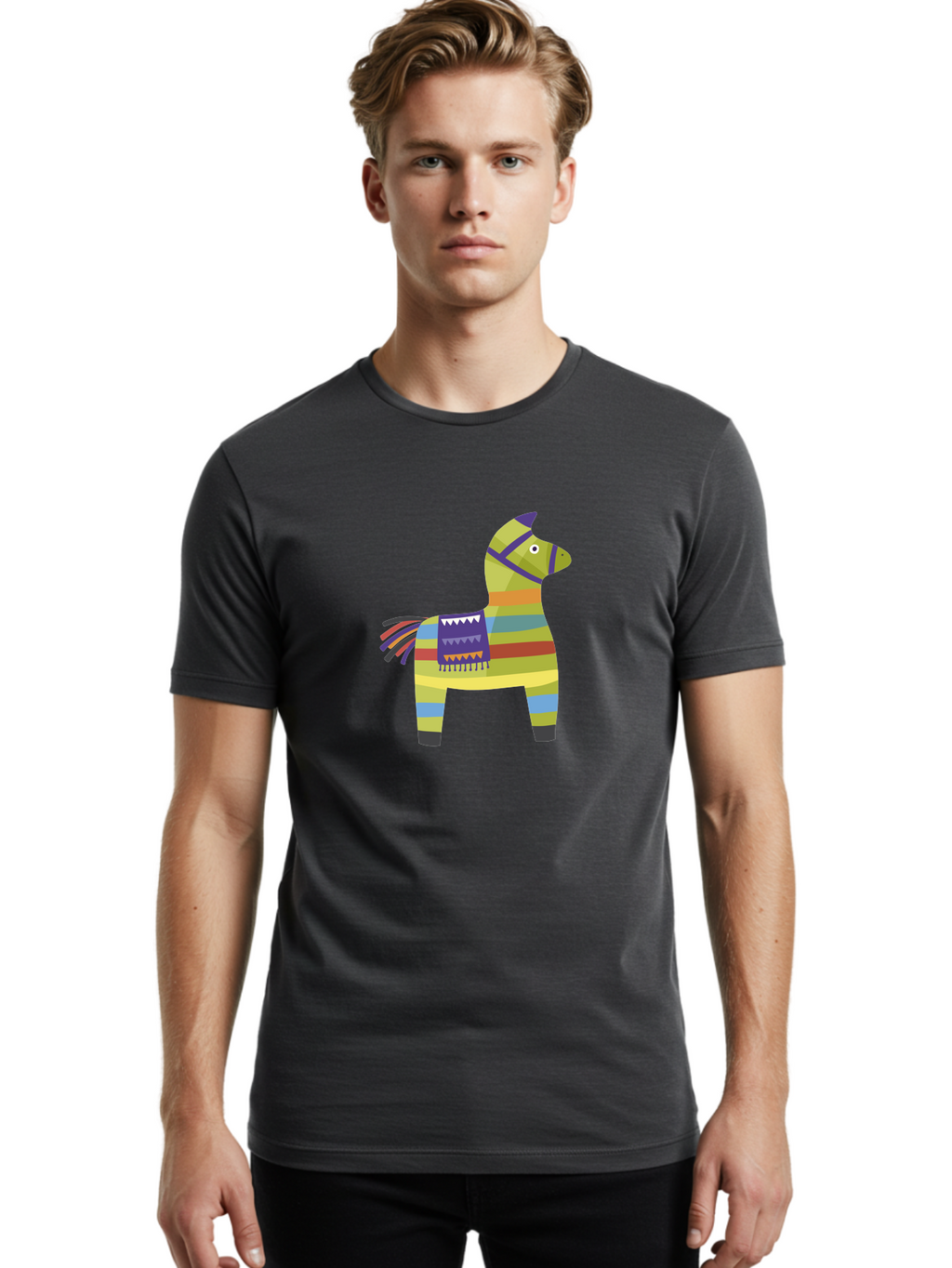 Pinata-Donkey Men'S Graphic Tee, 100% Cotton, Comfortable Casual Summer Wear, Machine Washable, Colorful Pinata Donkey, Festive Decor, Party Favors, Celebration, Cartoon Character, Vibrant Colors, Whimsical Design, Playful, Lively, Fun Aad732