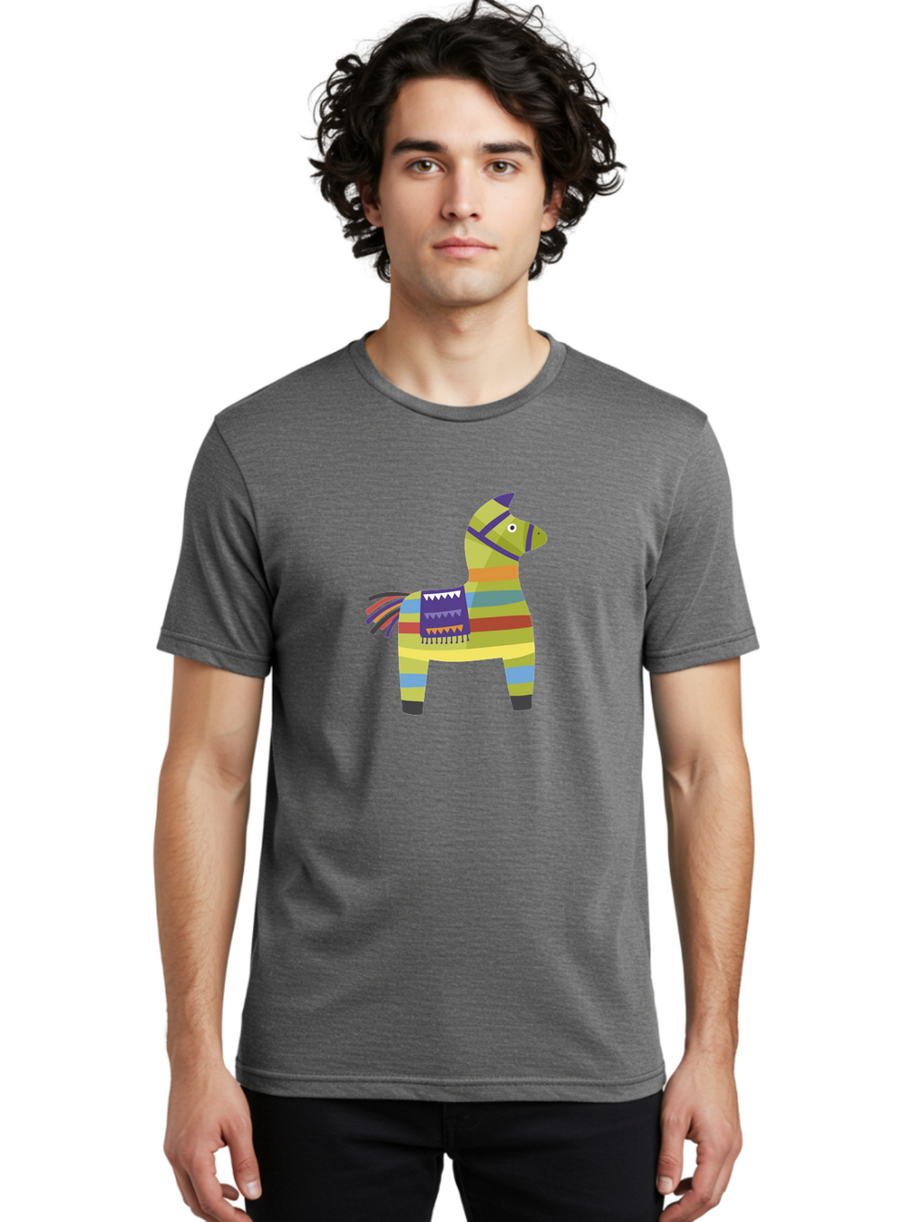 Pinata-Donkey Men'S Graphic Tee, 100% Cotton, Comfortable Casual Summer Wear, Machine Washable, Colorful Pinata Donkey, Festive Decor, Party Favors, Celebration, Cartoon Character, Vibrant Colors, Whimsical Design, Playful, Lively, Fun Aad732