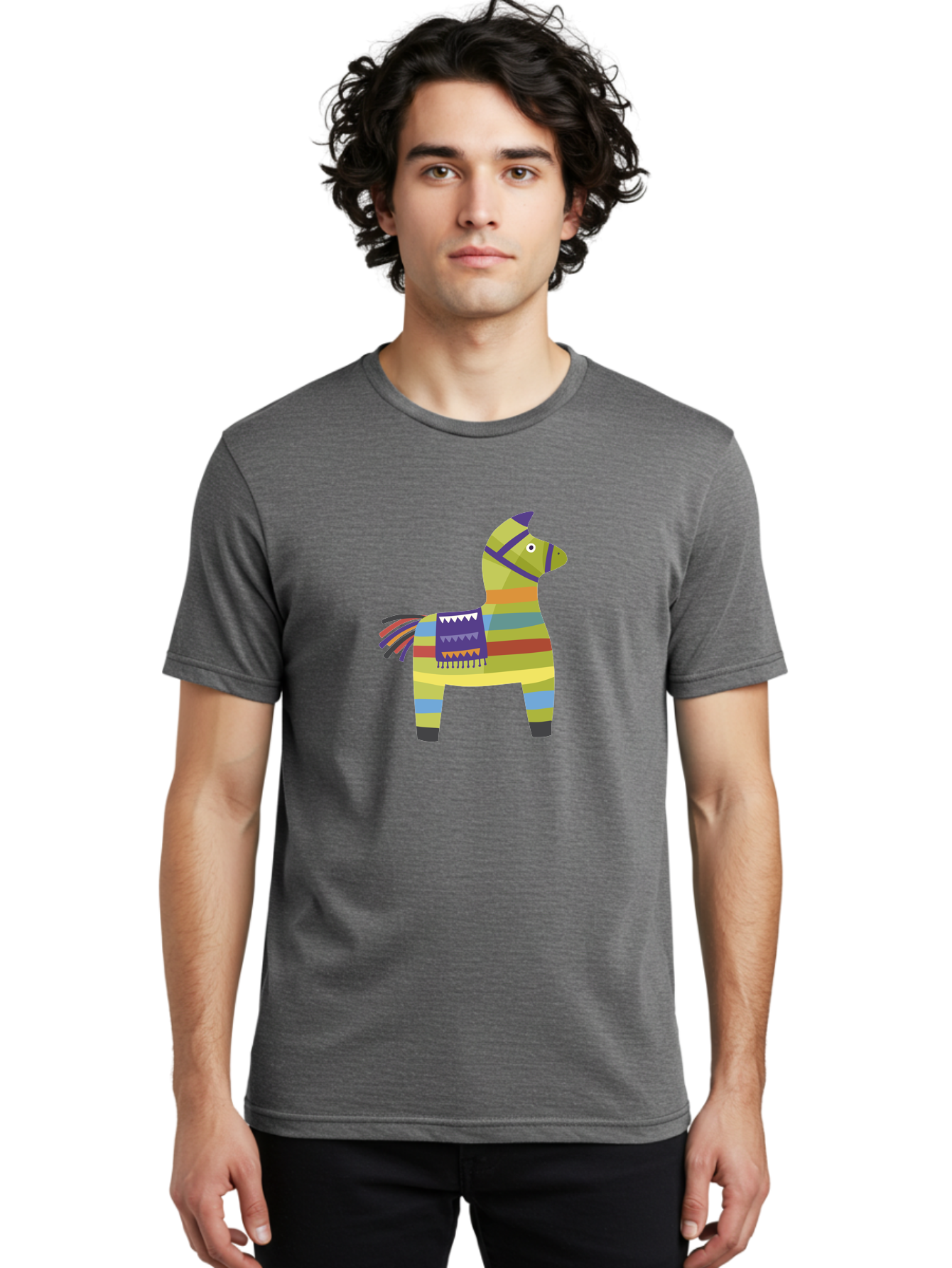 Pinata-Donkey Men'S Graphic Tee, 100% Cotton, Comfortable Casual Summer Wear, Machine Washable, Colorful Pinata Donkey, Festive Decor, Party Favors, Celebration, Cartoon Character, Vibrant Colors, Whimsical Design, Playful, Lively, Fun Aad732