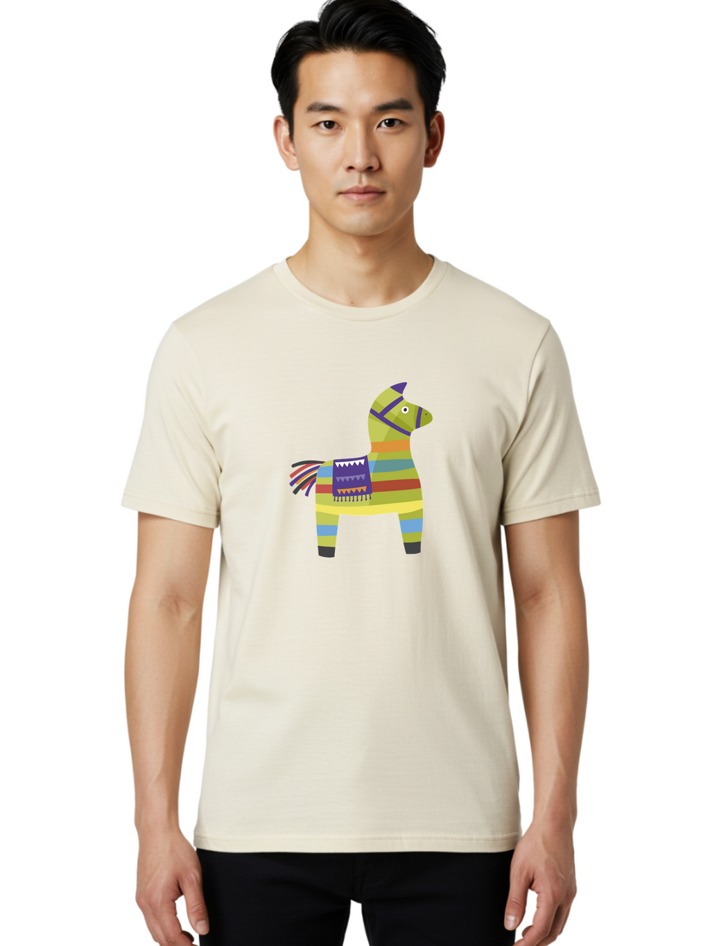 Pinata-Donkey Men'S Graphic Tee, 100% Cotton, Comfortable Casual Summer Wear, Machine Washable, Colorful Pinata Donkey, Festive Decor, Party Favors, Celebration, Cartoon Character, Vibrant Colors, Whimsical Design, Playful, Lively, Fun Aad732