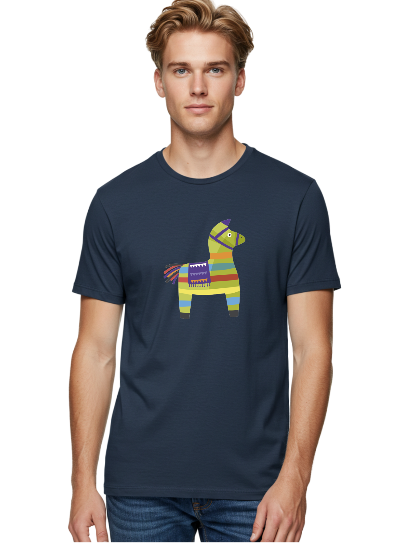 Pinata-Donkey Men'S Graphic Tee, 100% Cotton, Comfortable Casual Summer Wear, Machine Washable, Colorful Pinata Donkey, Festive Decor, Party Favors, Celebration, Cartoon Character, Vibrant Colors, Whimsical Design, Playful, Lively, Fun Aad732