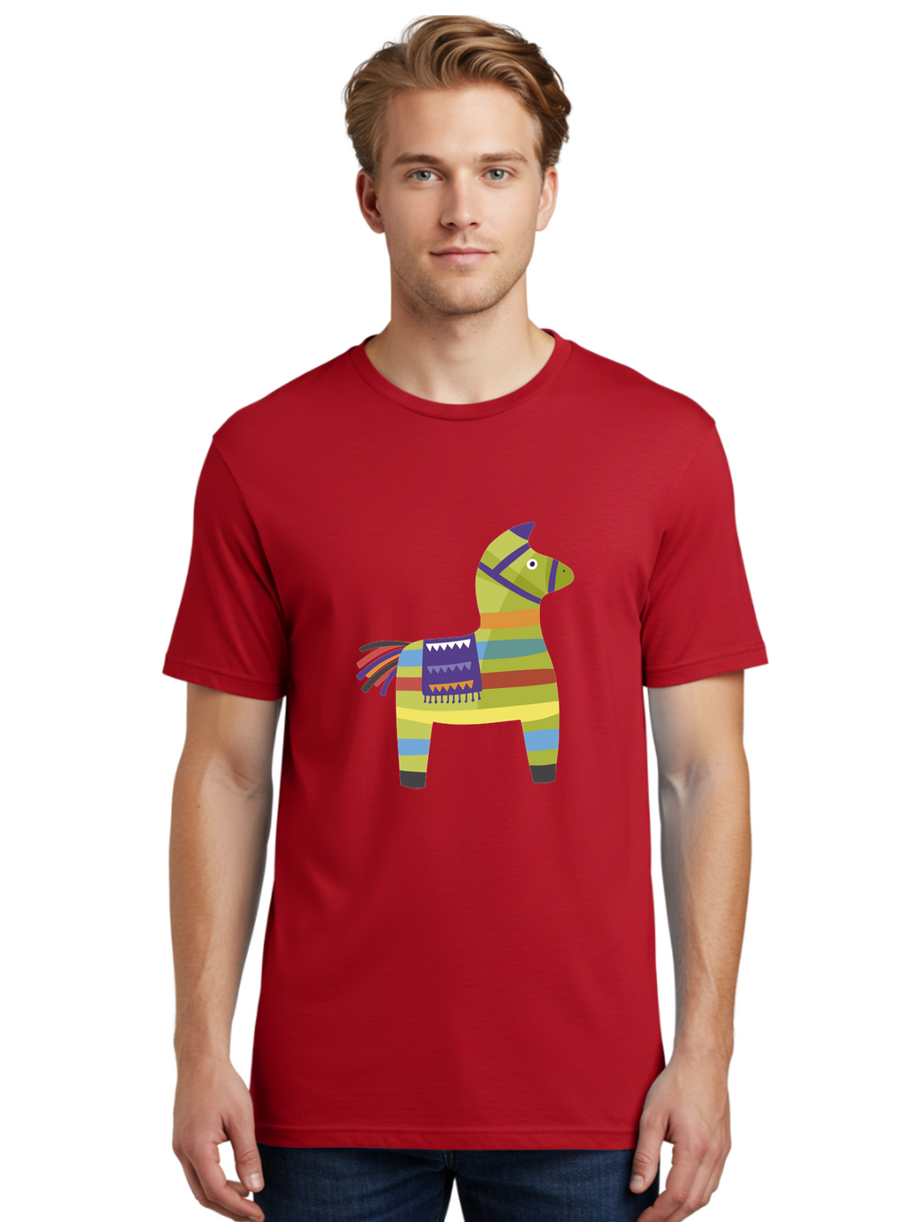 Pinata-Donkey Men'S Graphic Tee, 100% Cotton, Comfortable Casual Summer Wear, Machine Washable, Colorful Pinata Donkey, Festive Decor, Party Favors, Celebration, Cartoon Character, Vibrant Colors, Whimsical Design, Playful, Lively, Fun Aad732