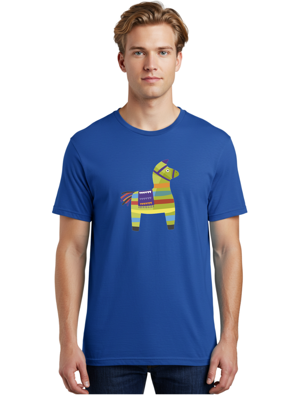 Pinata-Donkey Men'S Graphic Tee, 100% Cotton, Comfortable Casual Summer Wear, Machine Washable, Colorful Pinata Donkey, Festive Decor, Party Favors, Celebration, Cartoon Character, Vibrant Colors, Whimsical Design, Playful, Lively, Fun Aad732