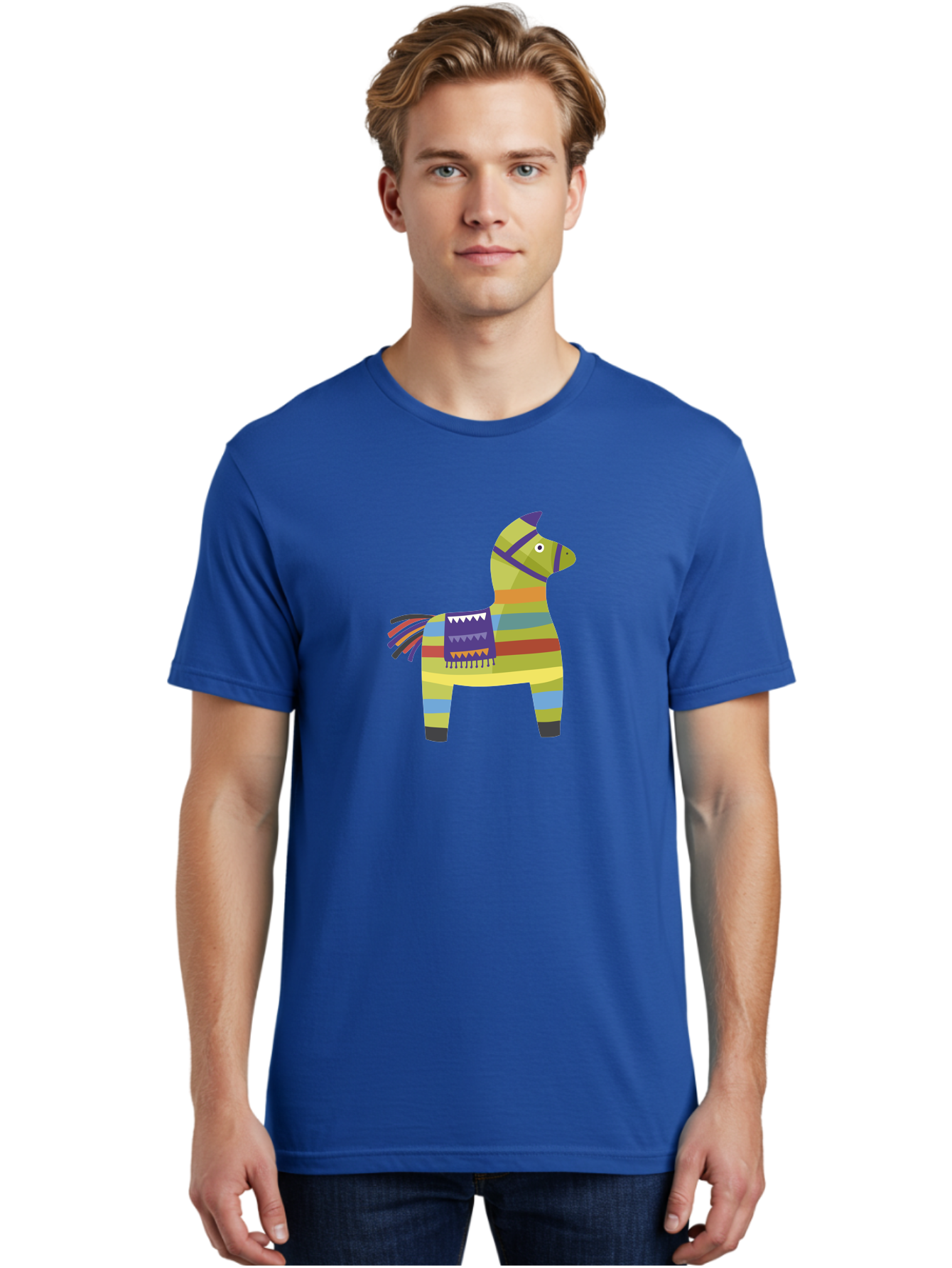 Pinata-Donkey Men'S Graphic Tee, 100% Cotton, Comfortable Casual Summer Wear, Machine Washable, Colorful Pinata Donkey, Festive Decor, Party Favors, Celebration, Cartoon Character, Vibrant Colors, Whimsical Design, Playful, Lively, Fun Aad732