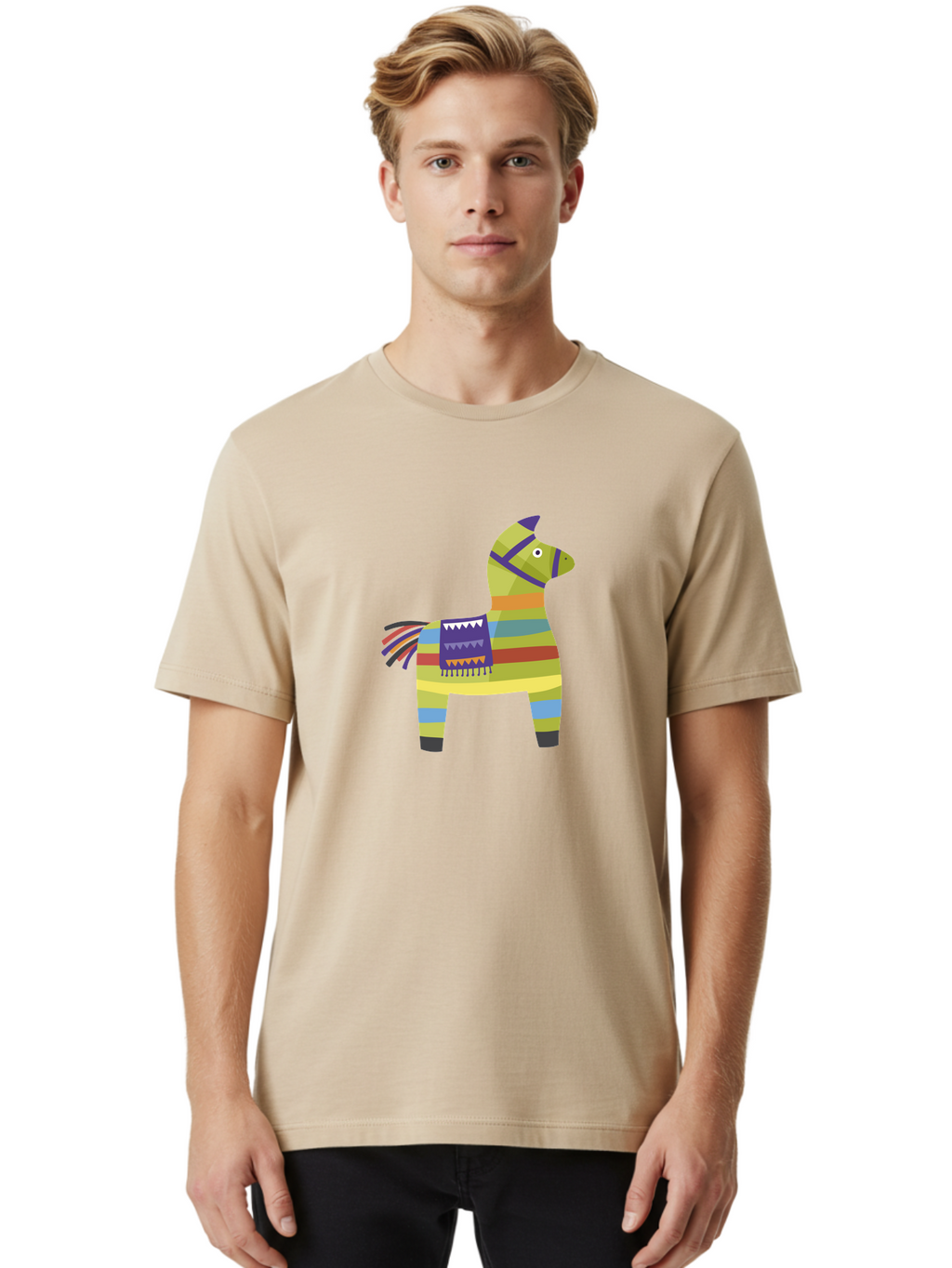 Pinata-Donkey Men'S Graphic Tee, 100% Cotton, Comfortable Casual Summer Wear, Machine Washable, Colorful Pinata Donkey, Festive Decor, Party Favors, Celebration, Cartoon Character, Vibrant Colors, Whimsical Design, Playful, Lively, Fun Aad732
