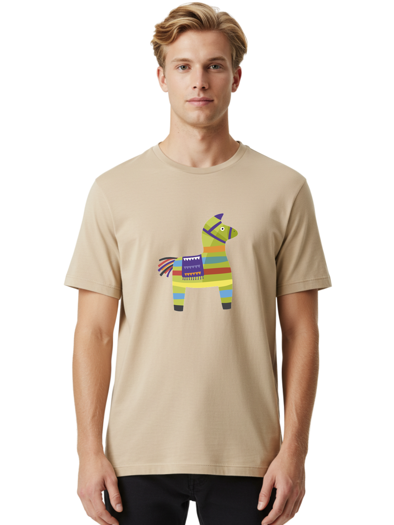 Pinata-Donkey Men'S Graphic Tee, 100% Cotton, Comfortable Casual Summer Wear, Machine Washable, Colorful Pinata Donkey, Festive Decor, Party Favors, Celebration, Cartoon Character, Vibrant Colors, Whimsical Design, Playful, Lively, Fun Aad732