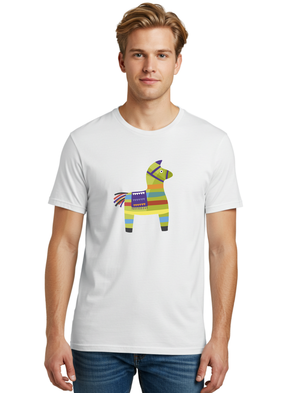 Pinata-Donkey Men'S Graphic Tee, 100% Cotton, Comfortable Casual Summer Wear, Machine Washable, Colorful Pinata Donkey, Festive Decor, Party Favors, Celebration, Cartoon Character, Vibrant Colors, Whimsical Design, Playful, Lively, Fun Aad732