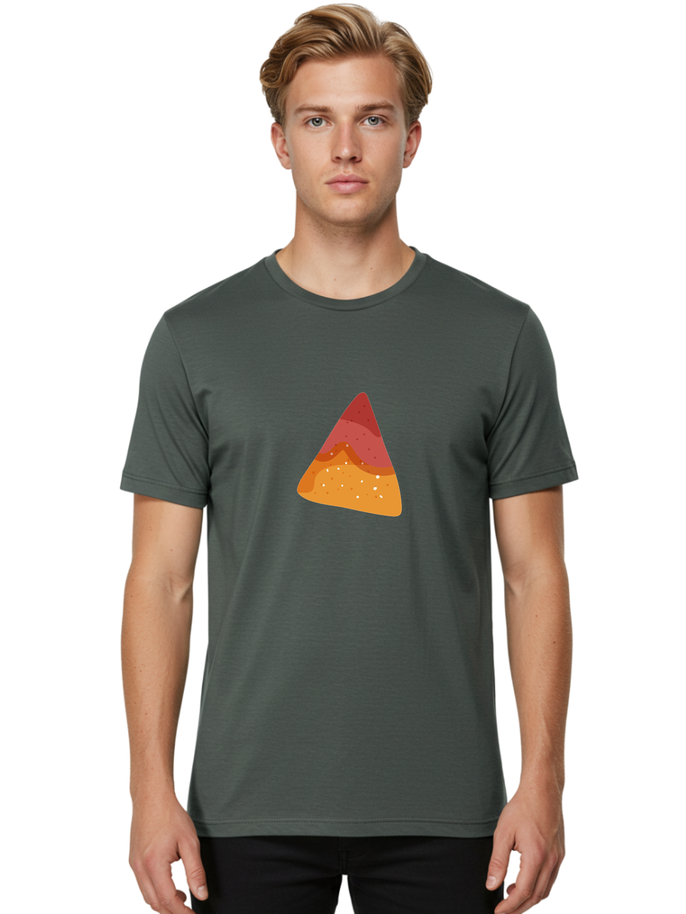 Pizza-Slice-1 Men'S Graphic Tee, 100% Cotton, Comfortable Casual Summer Wear, Machine Washable, Pizza Slice, Triangle Shape, Red Sauce, Melted Cheese, Savory Toppings, Italian Food, Delicious Treat, Tasty Snack, Cartoon Illustration Aad734