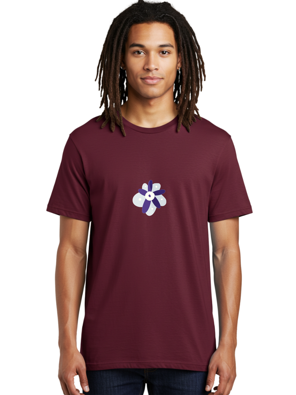 Purple-And-White-Flower Men'S Graphic Tee, 100% Cotton, Comfortable Casual Summer Wear, Machine Washable, White And Purple Flower, Cartoon Style, Simple Design, Floral Illustration, Digital Art, Creative Graphics Aad738