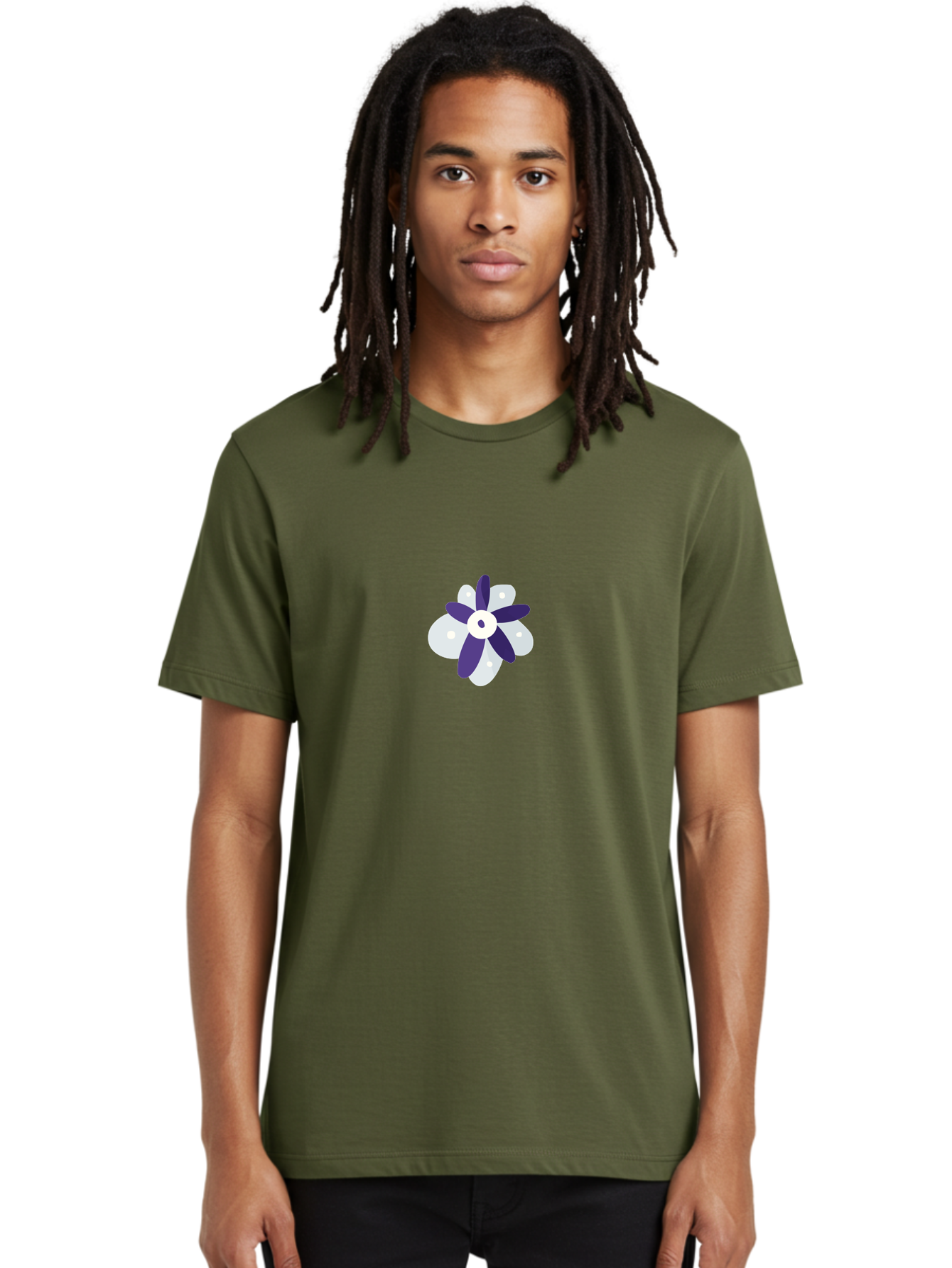 Purple-And-White-Flower Men'S Graphic Tee, 100% Cotton, Comfortable Casual Summer Wear, Machine Washable, White And Purple Flower, Cartoon Style, Simple Design, Floral Illustration, Digital Art, Creative Graphics Aad738