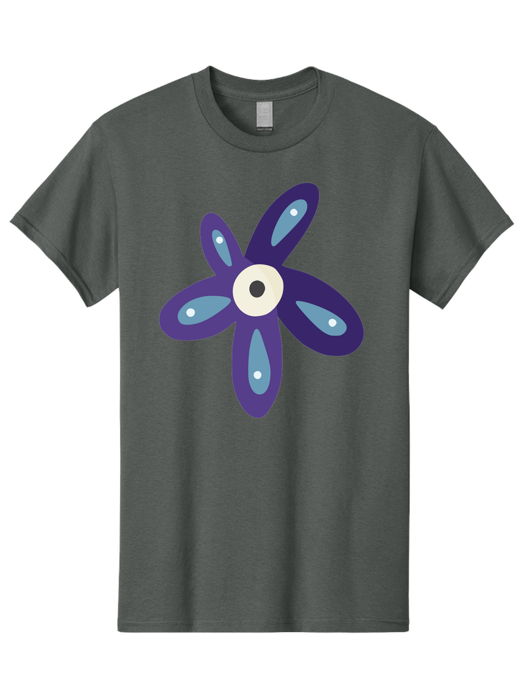 Purple-Flower Men'S Graphic Tee, 100% Cotton, Comfortable Casual Summer Wear, Machine Washable, Cartoon Flower, Purple Petals, Blue Accents, White And Black Eye, Digital Illustration, Creative Art, Whimsical Design, Graphic Element Aad739