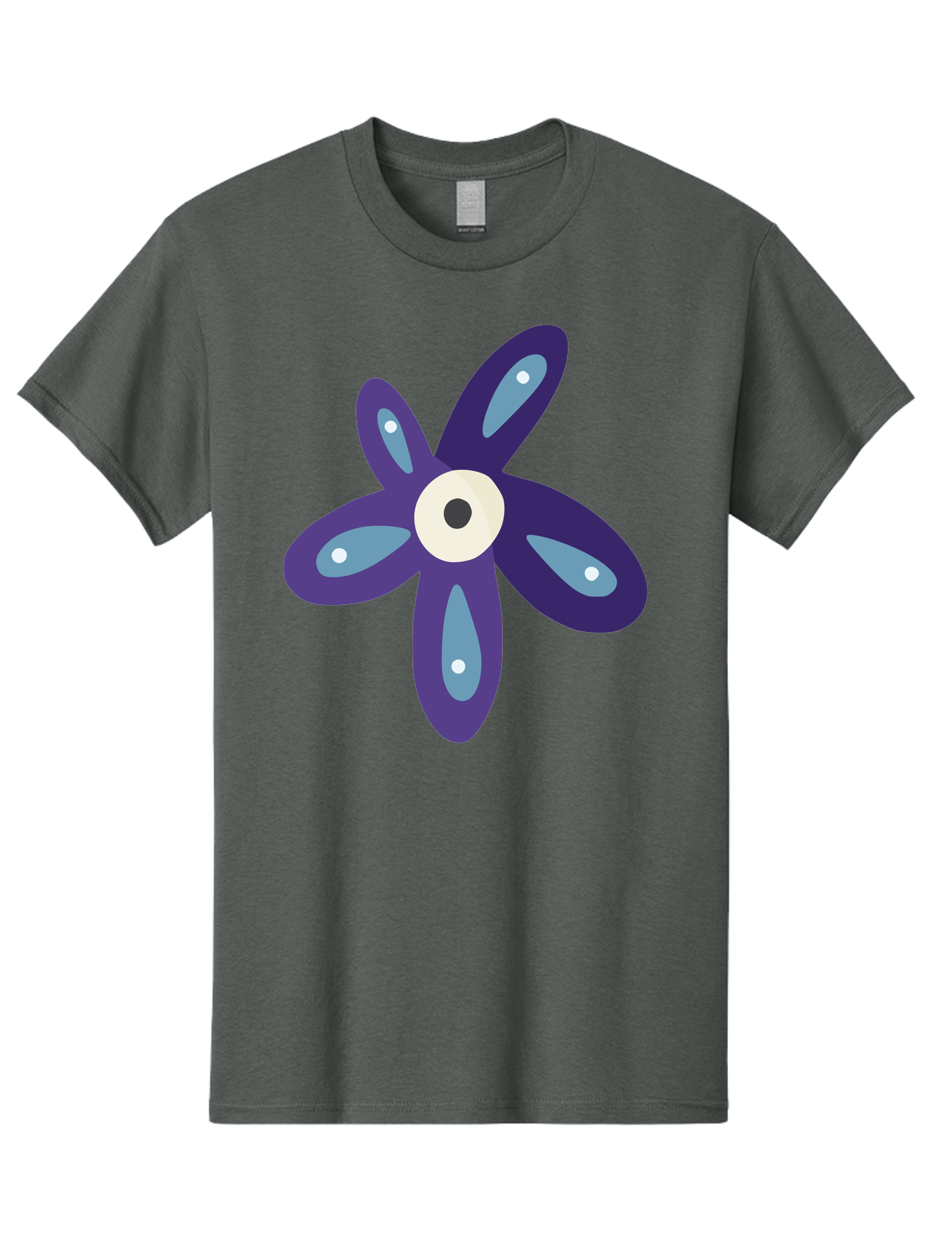 Purple-Flower Men'S Graphic Tee, 100% Cotton, Comfortable Casual Summer Wear, Machine Washable, Cartoon Flower, Purple Petals, Blue Accents, White And Black Eye, Digital Illustration, Creative Art, Whimsical Design, Graphic Element Aad739