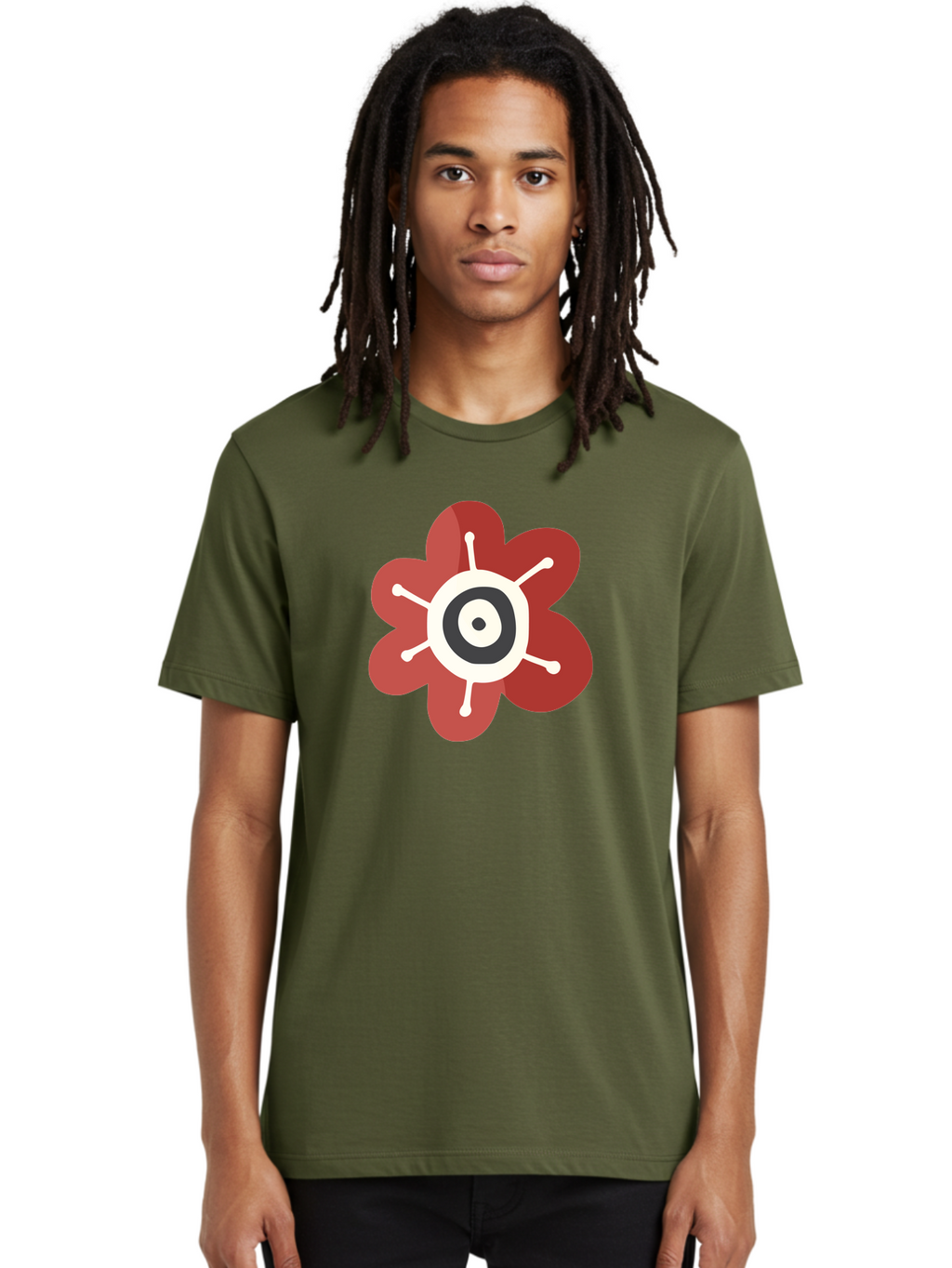 Red-Flower-1 Men'S Graphic Tee, 100% Cotton, Comfortable Casual Summer Wear, Machine Washable, Red Flower Illustration, Stylized Floral Design, Abstract Flower, Minimalist Art, White And Black Center, Bold Graphics, Modern Icon Aad742