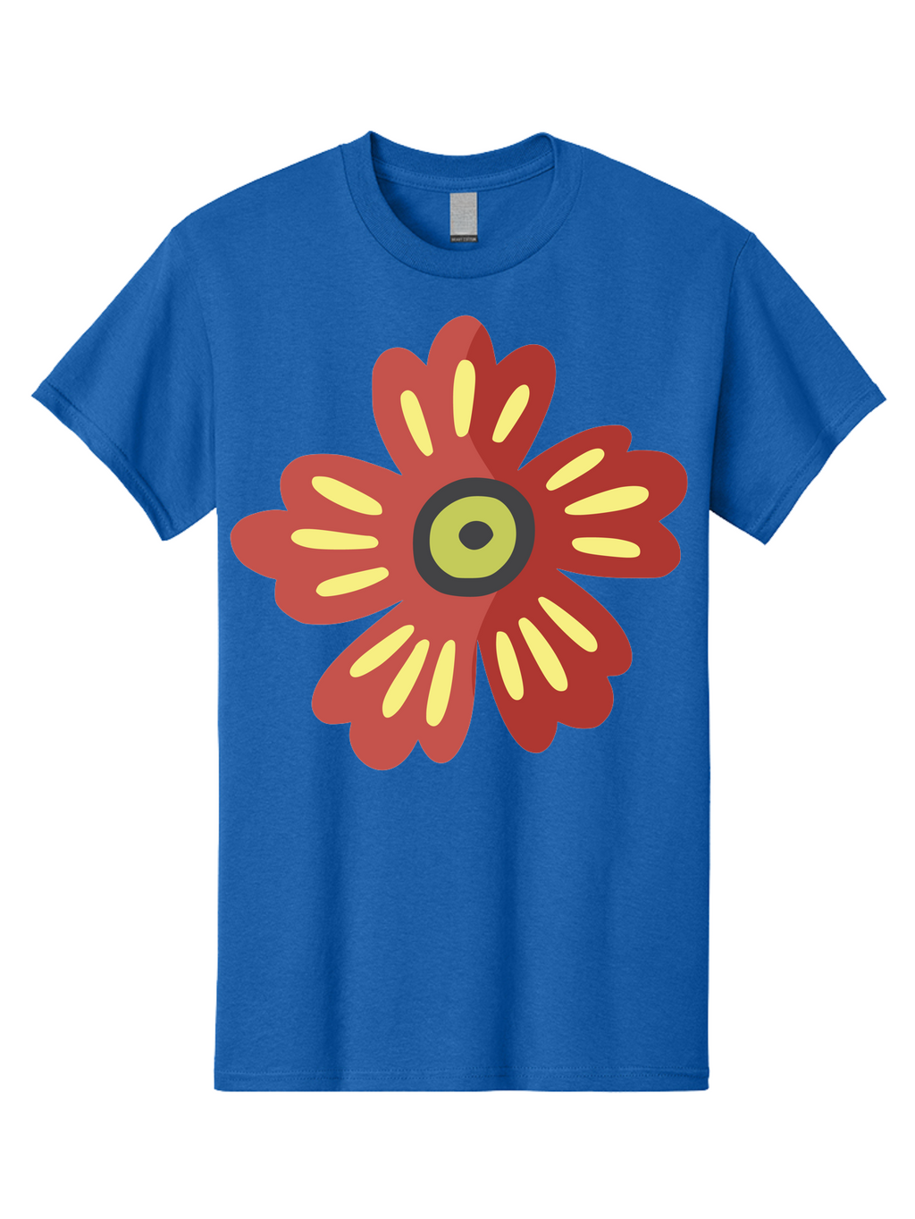Red-Flower-2 Men'S Graphic Tee, 100% Cotton, Comfortable Casual Summer Wear, Machine Washable, Red Flower Illustration, Yellow And Black Center, Floral Design, Abstract Flower, Graphic Art, Modern Illustration, Simple Shapes, Bold Colors, Aad743
