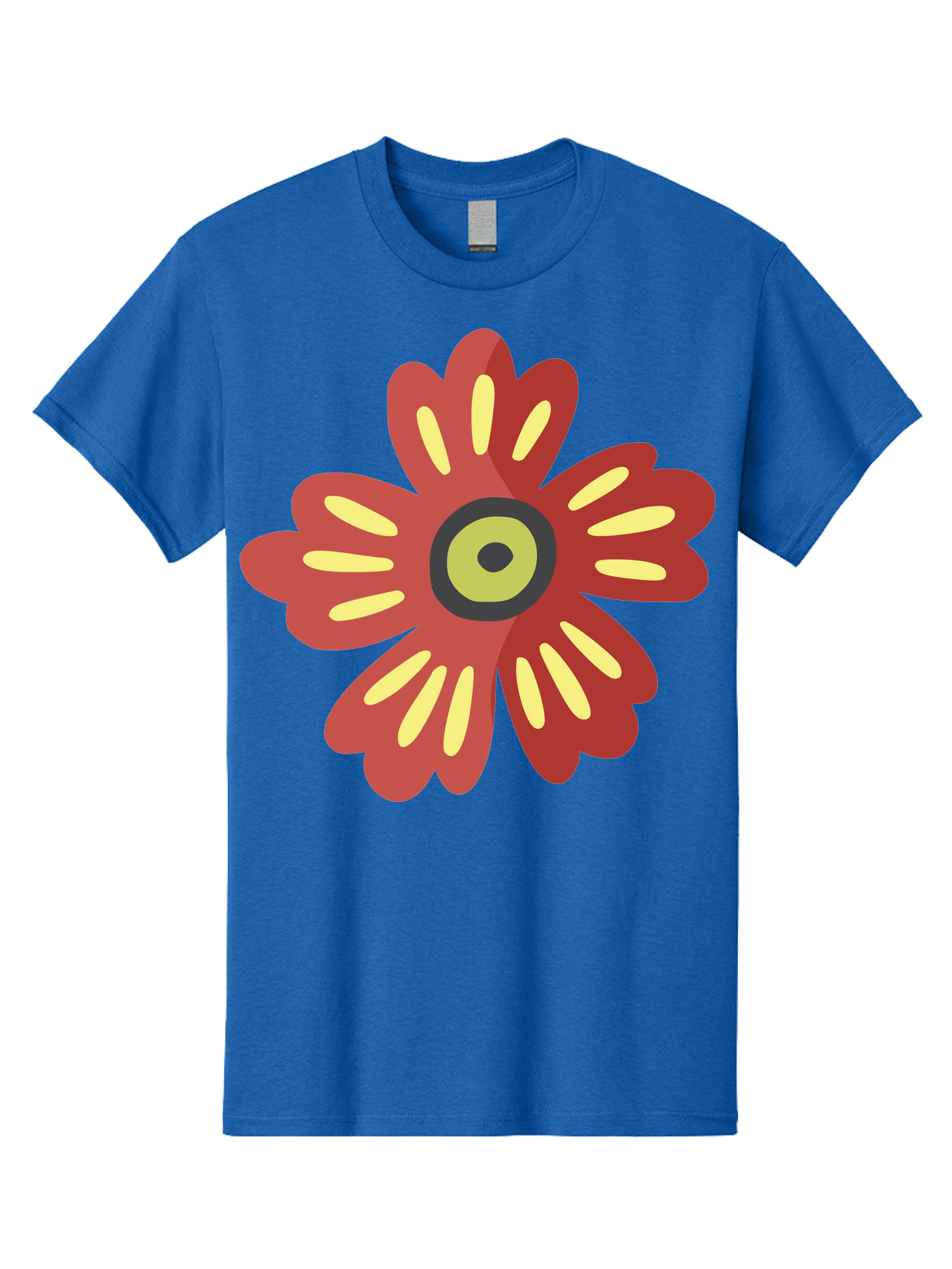 Red-Flower-2 Men'S Graphic Tee, 100% Cotton, Comfortable Casual Summer Wear, Machine Washable, Red Flower Illustration, Yellow And Black Center, Floral Design, Abstract Flower, Graphic Art, Modern Illustration, Simple Shapes, Bold Colors, Aad743
