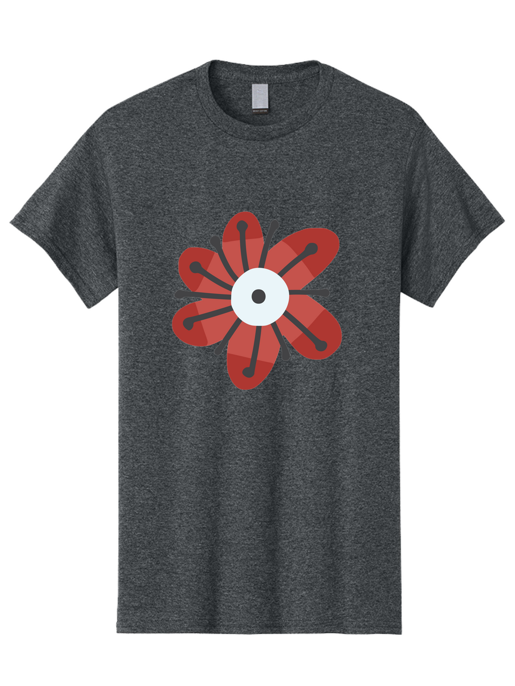 Red-Flower Men'S Graphic Tee, 100% Cotton, Comfortable Casual Summer Wear, Machine Washable, Red Flower, Modern Design, Abstract Art, Floral Pattern, Geometric Shapes, Black Stamens, White Center, Digital Illustration, Creative Graphics Aad744