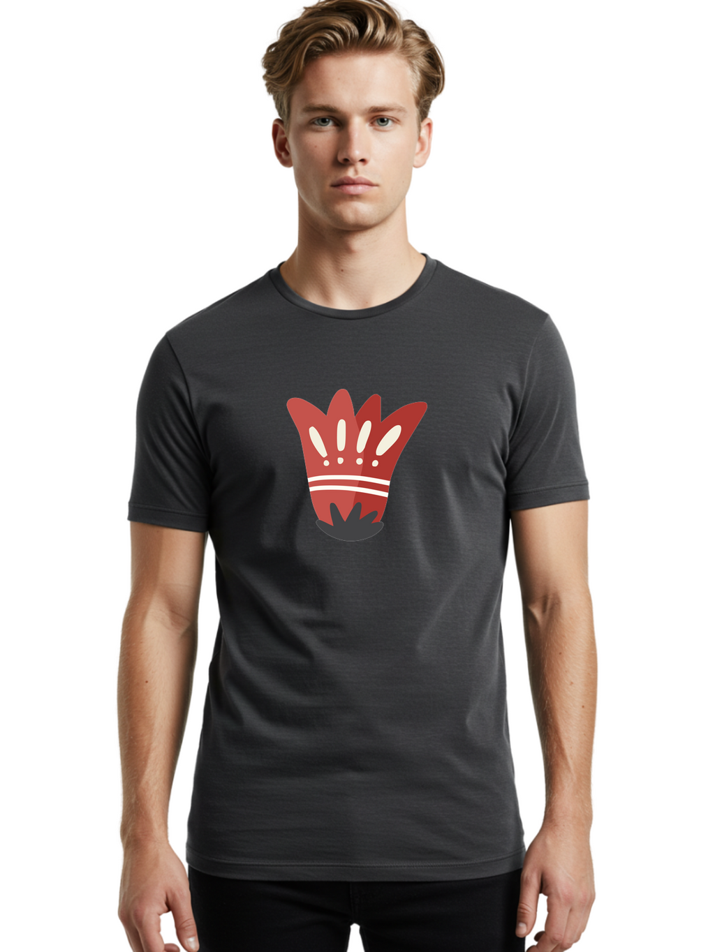 Red-Hand Men'S Graphic Tee, 100% Cotton, Comfortable Casual Summer Wear, Machine Washable, Red Hand Illustration, Hand With Fingers Spread, White Accents On Fingers, Symbol Or Gesture, Bold Design, Simple Shapes, Minimalist Style, Aad745