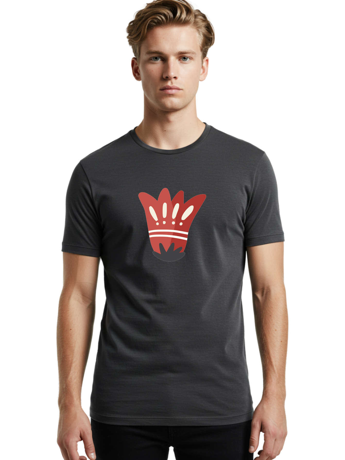Red-Hand Men'S Graphic Tee, 100% Cotton, Comfortable Casual Summer Wear, Machine Washable, Red Hand Illustration, Hand With Fingers Spread, White Accents On Fingers, Symbol Or Gesture, Bold Design, Simple Shapes, Minimalist Style, Aad745