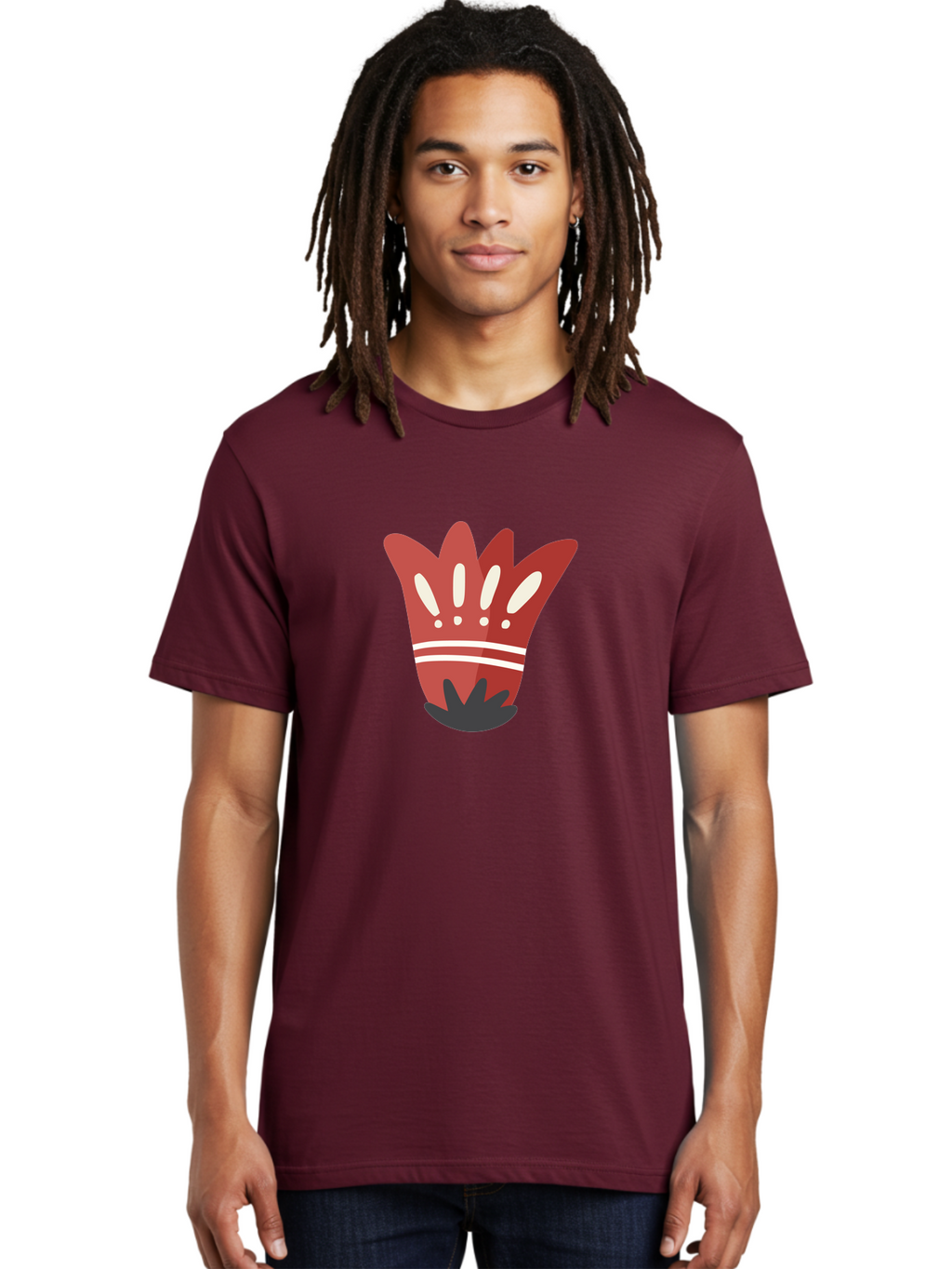 Red-Hand Men'S Graphic Tee, 100% Cotton, Comfortable Casual Summer Wear, Machine Washable, Red Hand Illustration, Hand With Fingers Spread, White Accents On Fingers, Symbol Or Gesture, Bold Design, Simple Shapes, Minimalist Style, Aad745
