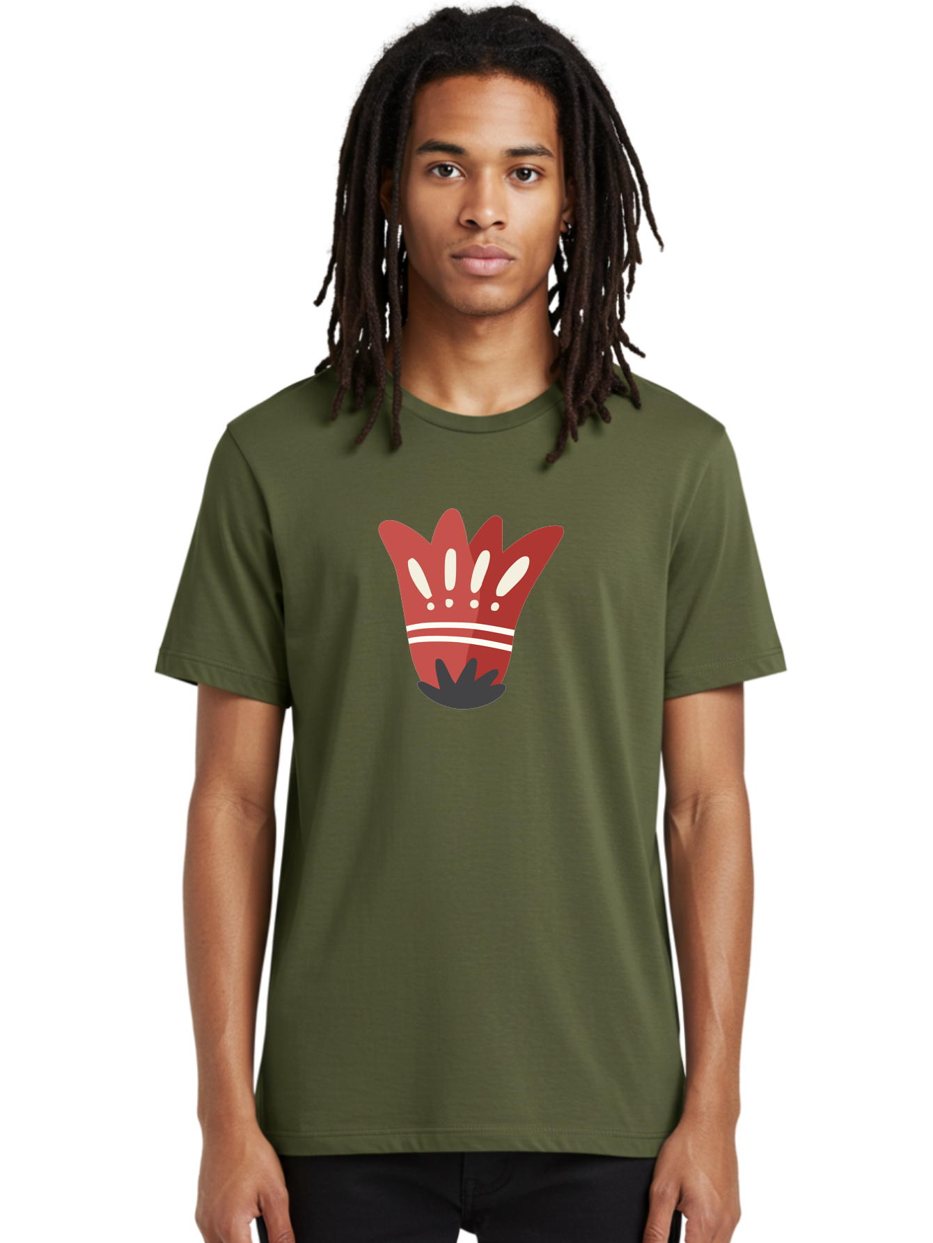 Red-Hand Men'S Graphic Tee, 100% Cotton, Comfortable Casual Summer Wear, Machine Washable, Red Hand Illustration, Hand With Fingers Spread, White Accents On Fingers, Symbol Or Gesture, Bold Design, Simple Shapes, Minimalist Style, Aad745
