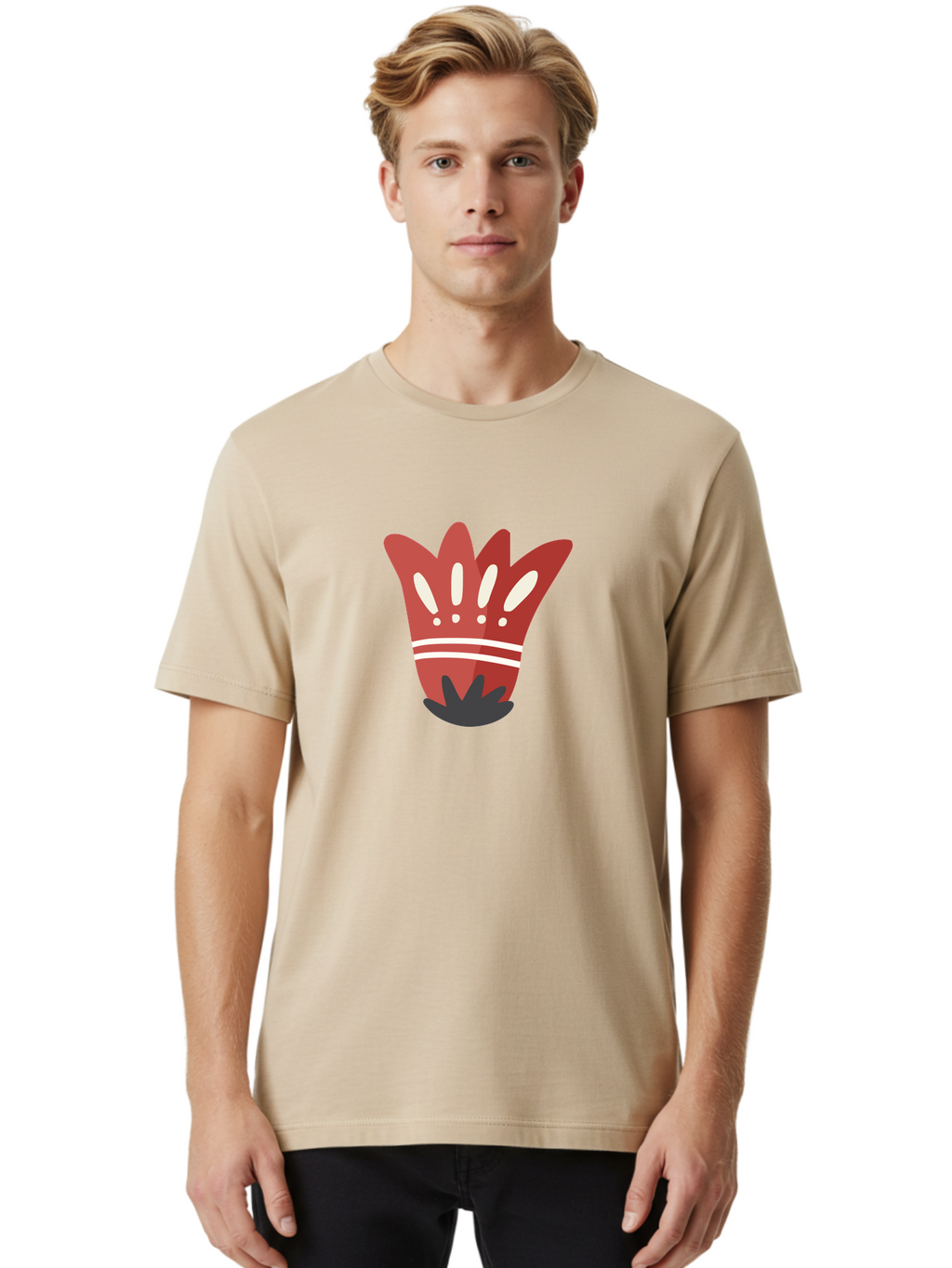 Red-Hand Men'S Graphic Tee, 100% Cotton, Comfortable Casual Summer Wear, Machine Washable, Red Hand Illustration, Hand With Fingers Spread, White Accents On Fingers, Symbol Or Gesture, Bold Design, Simple Shapes, Minimalist Style, Aad745