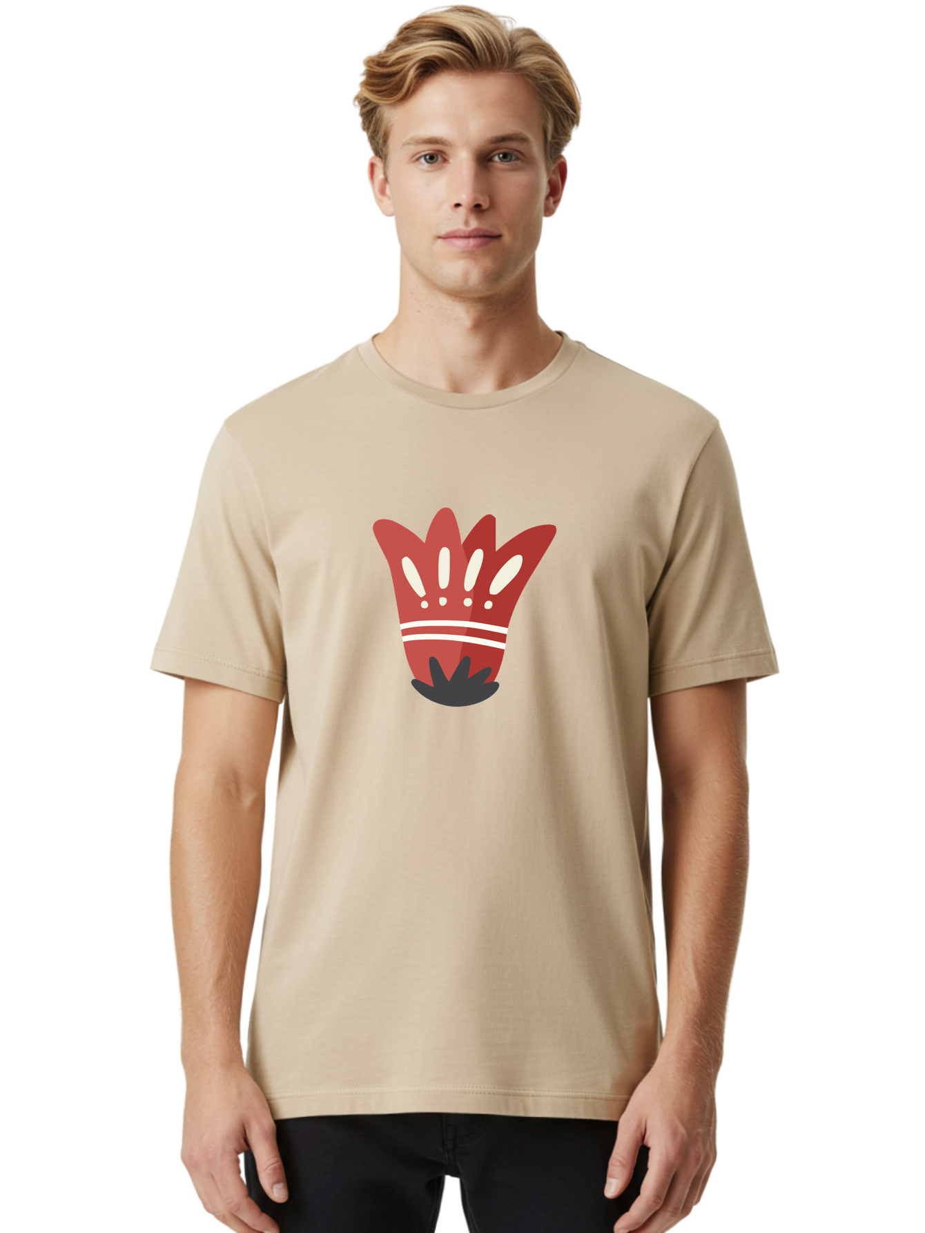 Red-Hand Men'S Graphic Tee, 100% Cotton, Comfortable Casual Summer Wear, Machine Washable, Red Hand Illustration, Hand With Fingers Spread, White Accents On Fingers, Symbol Or Gesture, Bold Design, Simple Shapes, Minimalist Style, Aad745