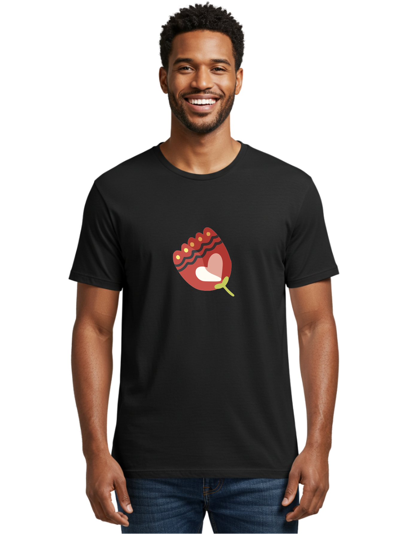 Red-Maraca Men'S Graphic Tee, 100% Cotton, Comfortable Casual Summer Wear, Machine Washable, Maraca, Musical Instrument, Red Color, Gold Dots, Black Stripes, White And Pink Interior, Rhythmic Vibe, Latin Music, Cultural Symbol, Abstract Art Aad746