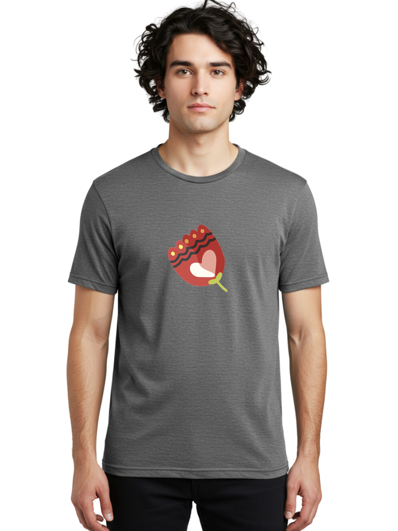 Red-Maraca Men'S Graphic Tee, 100% Cotton, Comfortable Casual Summer Wear, Machine Washable, Maraca, Musical Instrument, Red Color, Gold Dots, Black Stripes, White And Pink Interior, Rhythmic Vibe, Latin Music, Cultural Symbol, Abstract Art Aad746