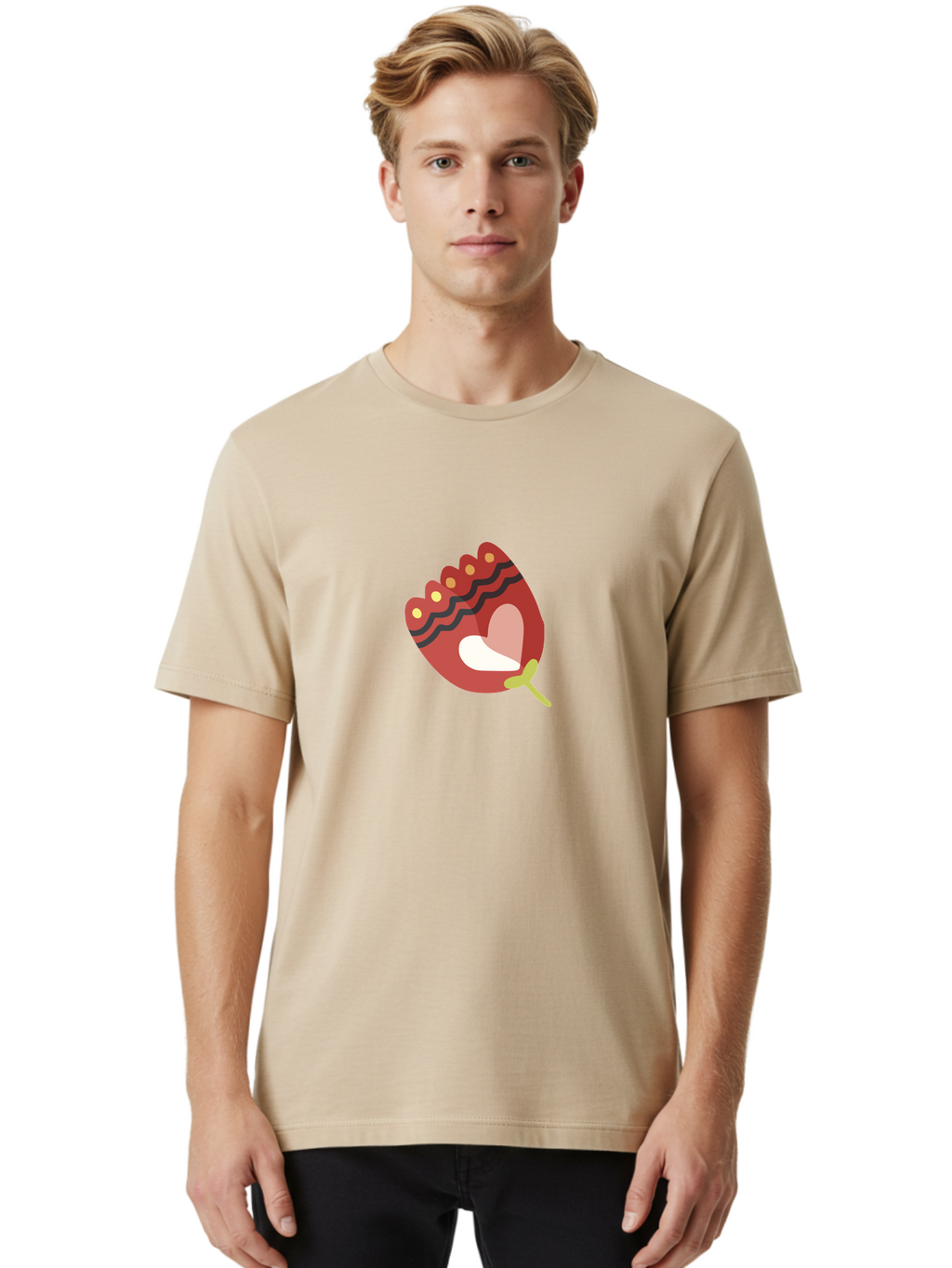 Red-Maraca Men'S Graphic Tee, 100% Cotton, Comfortable Casual Summer Wear, Machine Washable, Maraca, Musical Instrument, Red Color, Gold Dots, Black Stripes, White And Pink Interior, Rhythmic Vibe, Latin Music, Cultural Symbol, Abstract Art Aad746