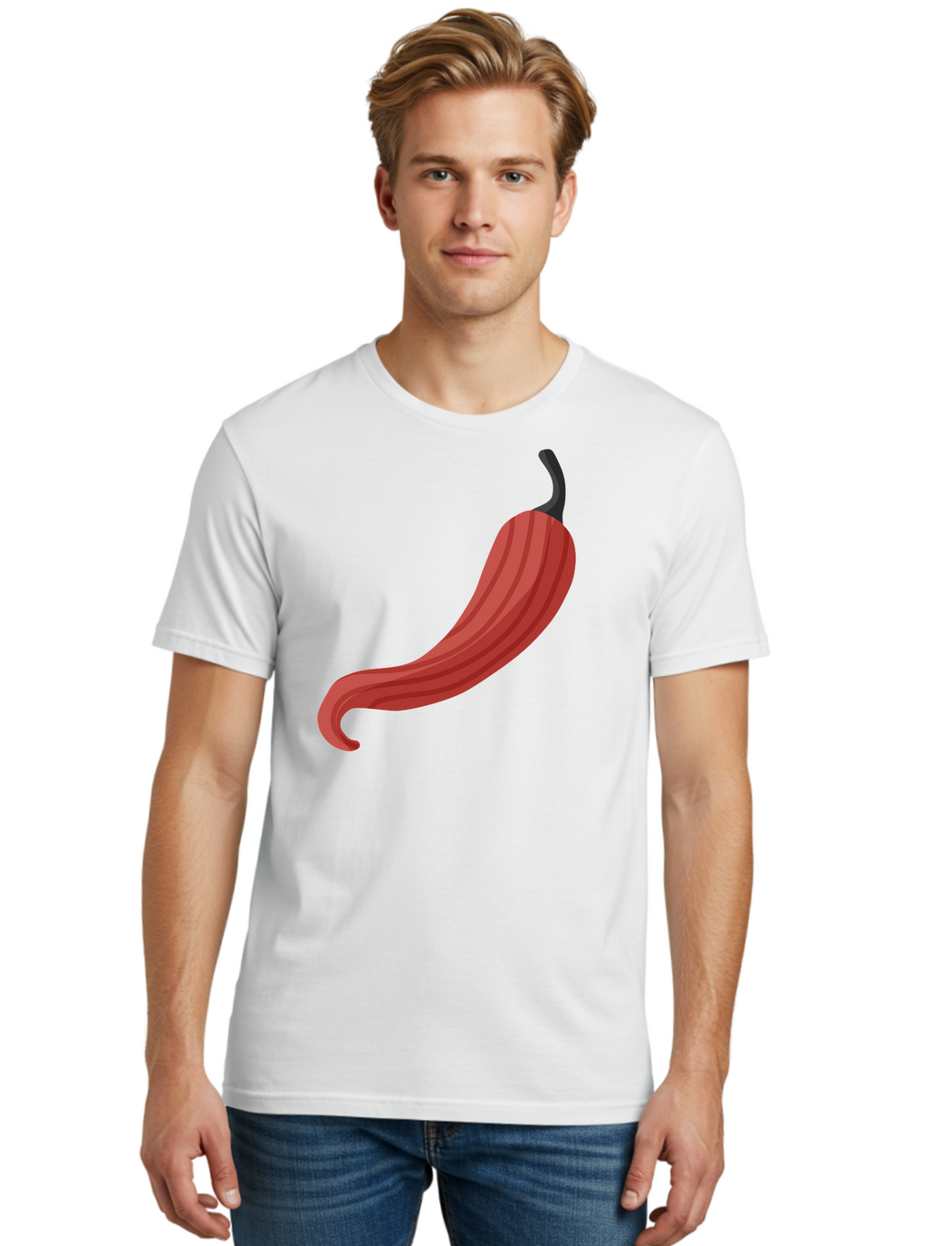 Red-Pepper-1 Men'S Graphic Tee, 100% Cotton, Comfortable Casual Summer Wear, Machine Washable, Red Chili Pepper, Hot Pepper, Spice, Culinary Ingredient, Vibrant Red Color, Digital Art, Food Illustration, Chili Pepper Graphic Aad747