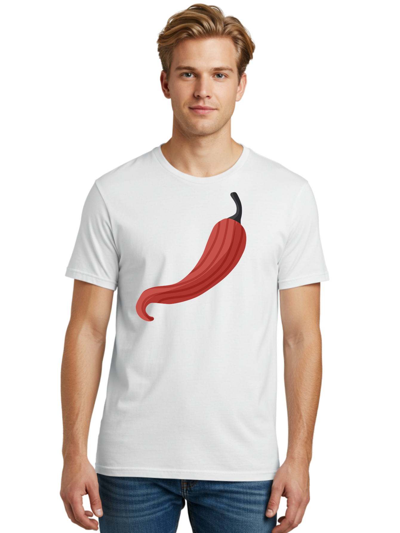 Red-Pepper-1 Men'S Graphic Tee, 100% Cotton, Comfortable Casual Summer Wear, Machine Washable, Red Chili Pepper, Hot Pepper, Spice, Culinary Ingredient, Vibrant Red Color, Digital Art, Food Illustration, Chili Pepper Graphic Aad747